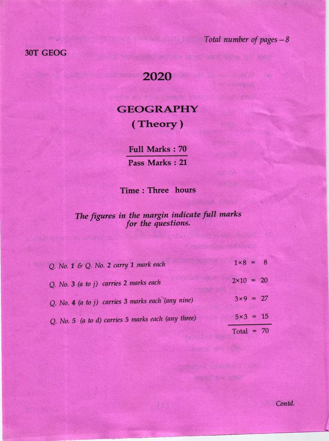 AHSEC Class 12 Geography Question Papers 2020 - Page 1