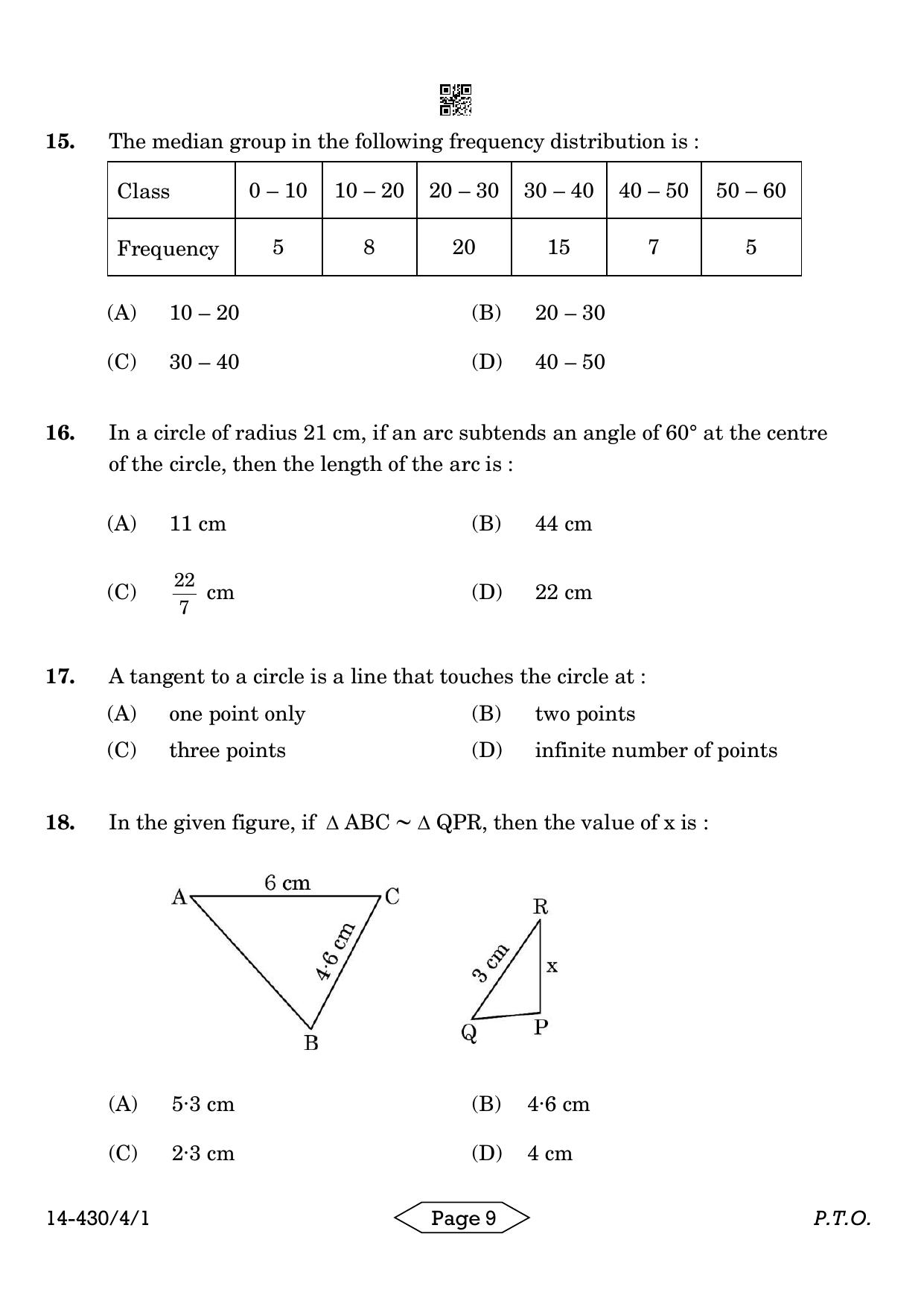 CBSE Class 10 430-4-1 Mathematics Basic 2024 Question Paper - Page 9