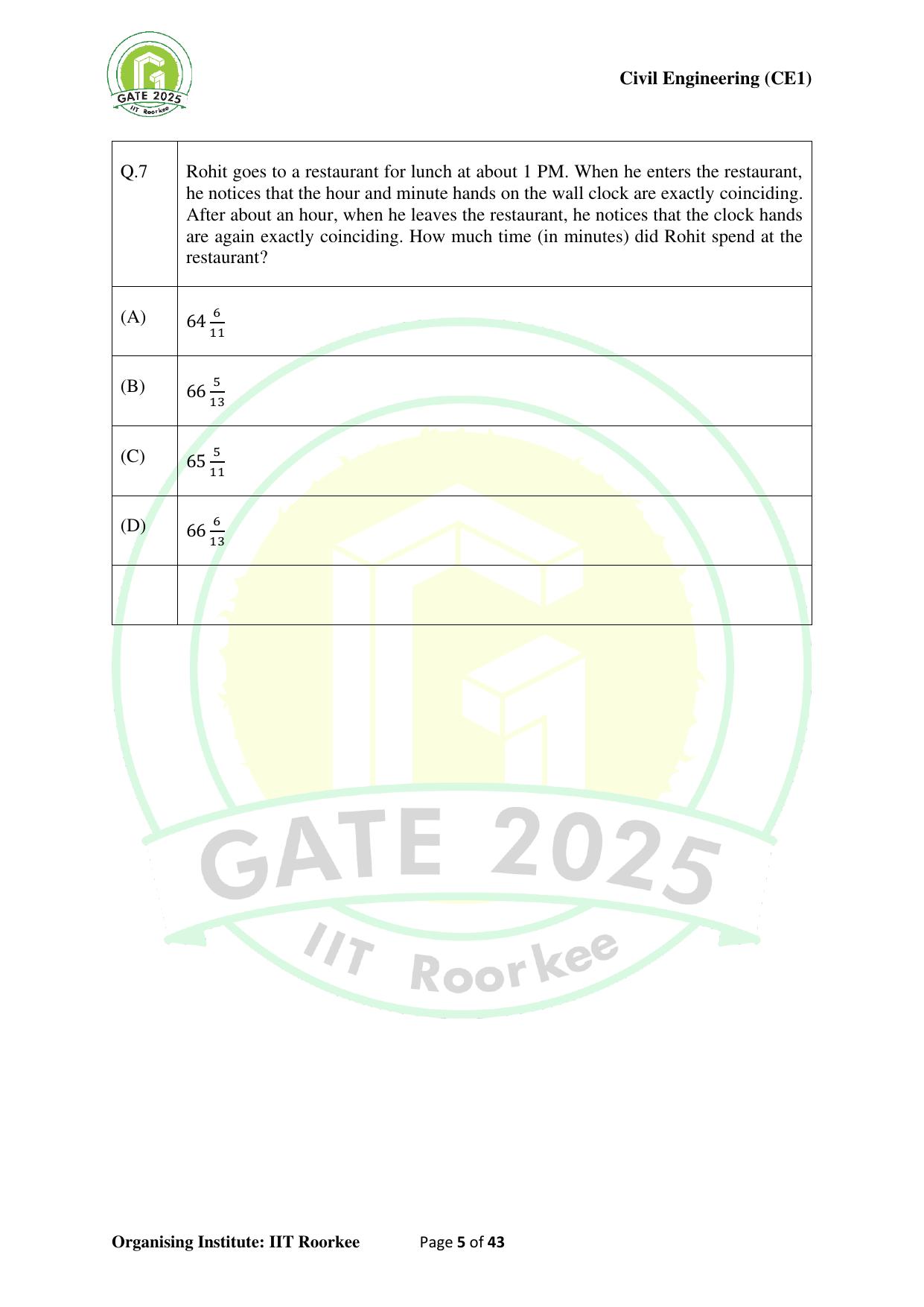 GATE 2025 Civil Engineering (CE-1) (Forenoon) Question Paper - Page 5