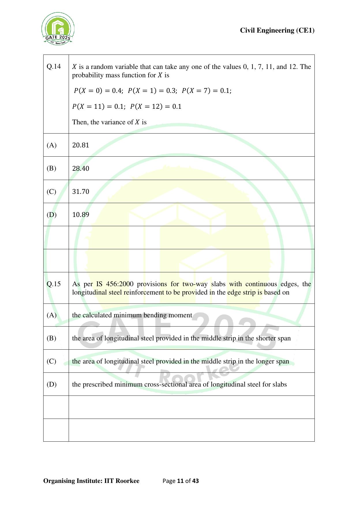 GATE 2025 Civil Engineering (CE-1) (Forenoon) Question Paper - Page 11