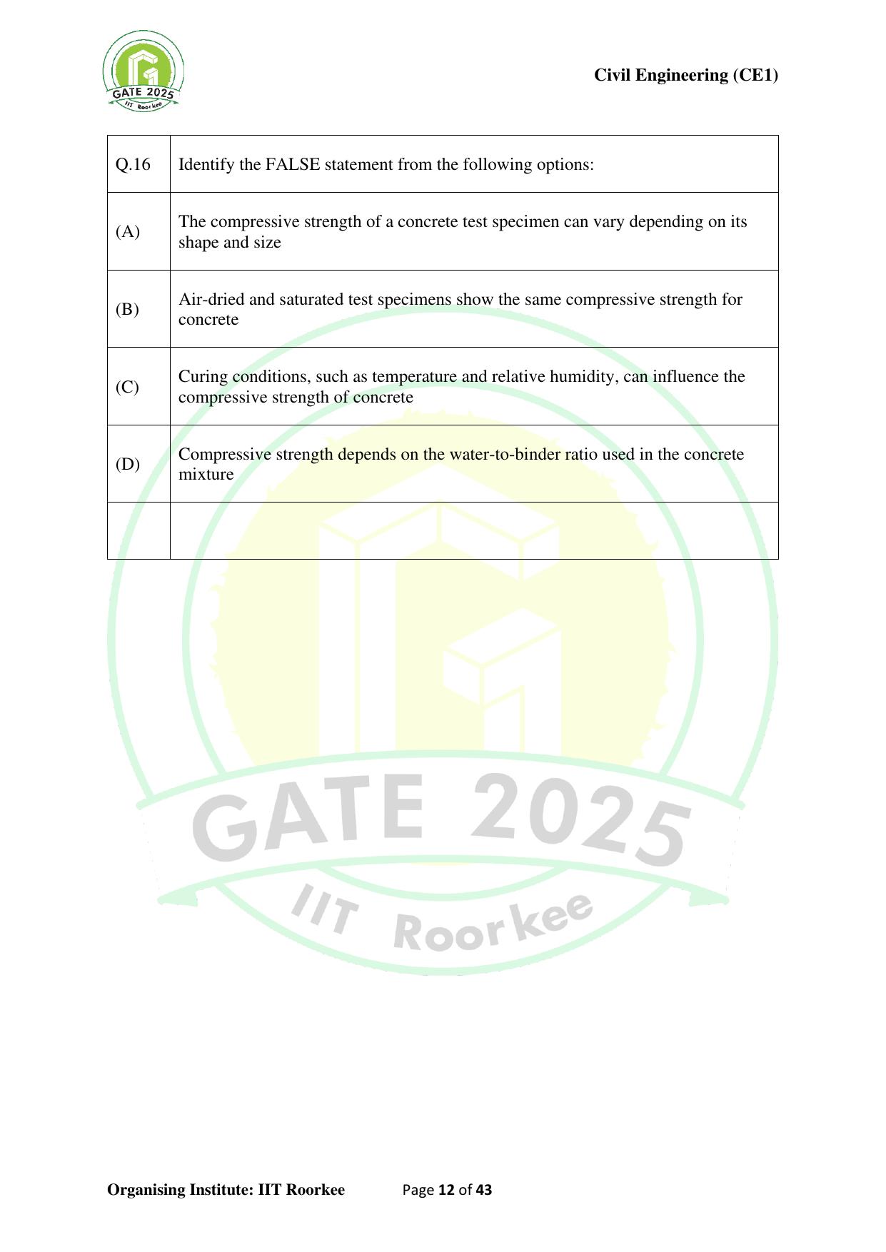 GATE 2025 Civil Engineering (CE-1) (Forenoon) Question Paper - Page 12
