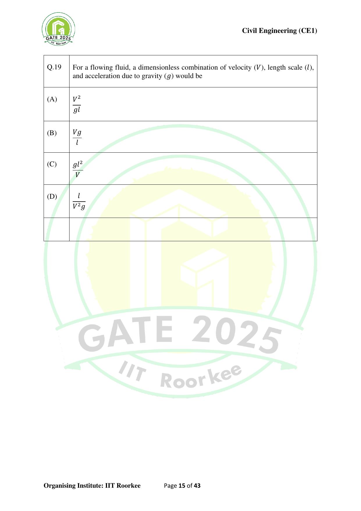GATE 2025 Civil Engineering (CE-1) (Forenoon) Question Paper - Page 15