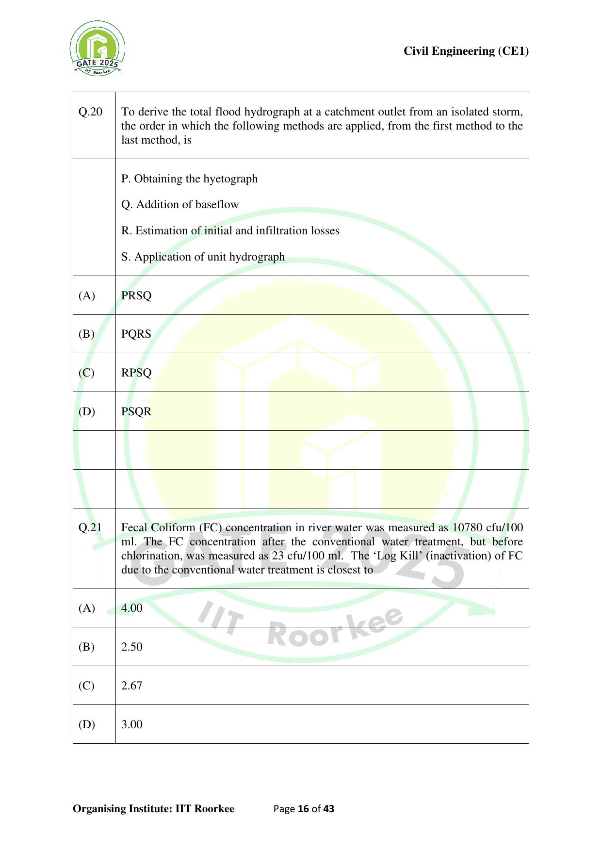 GATE 2025 Civil Engineering (CE-1) (Forenoon) Question Paper - Page 16