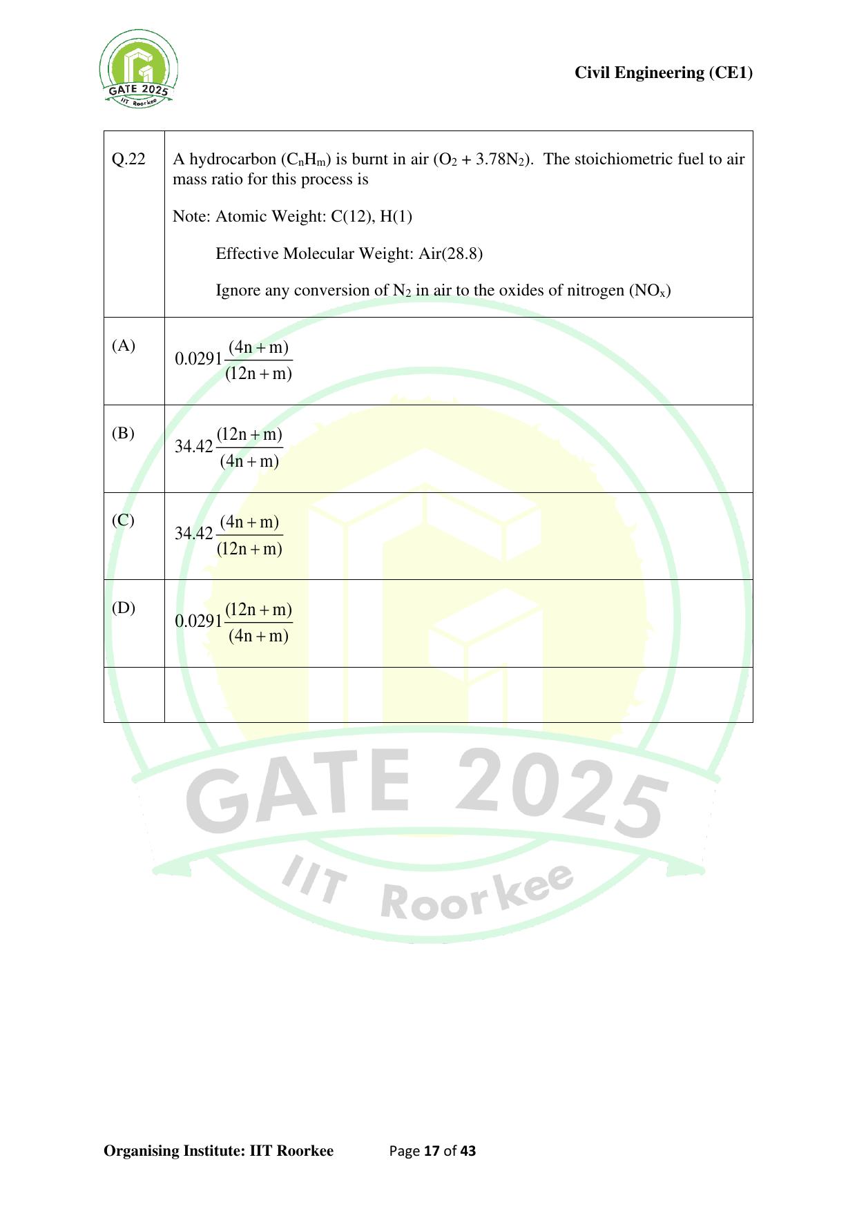 GATE 2025 Civil Engineering (CE-1) (Forenoon) Question Paper - Page 17