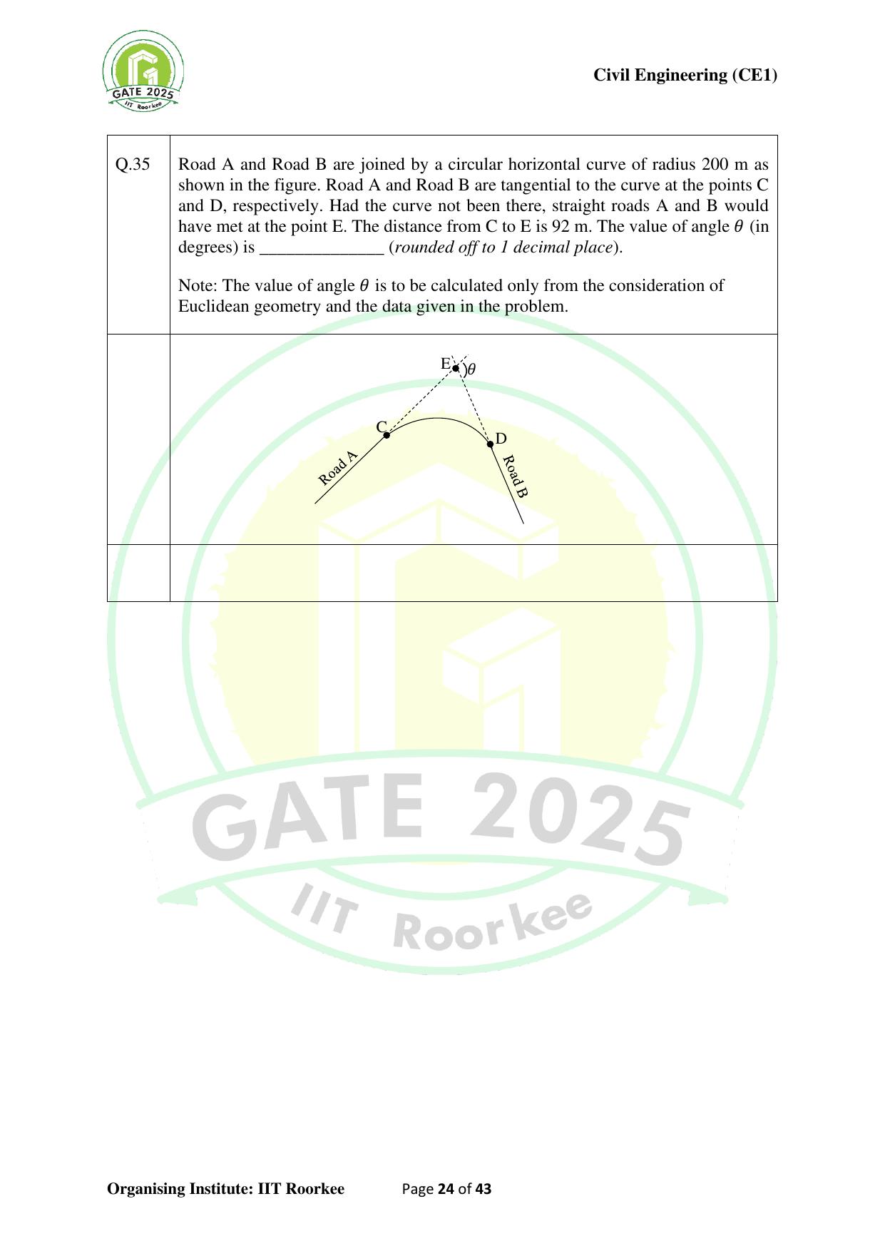 GATE 2025 Civil Engineering (CE-1) (Forenoon) Question Paper - Page 24