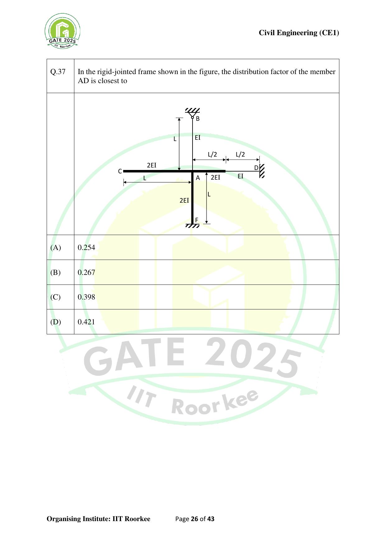 GATE 2025 Civil Engineering (CE-1) (Forenoon) Question Paper - Page 26