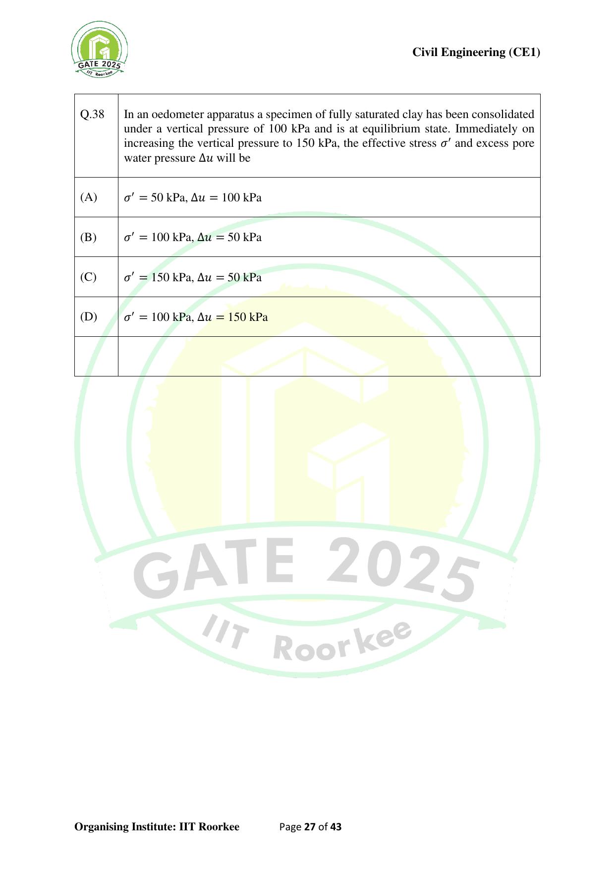 GATE 2025 Civil Engineering (CE-1) (Forenoon) Question Paper - Page 27