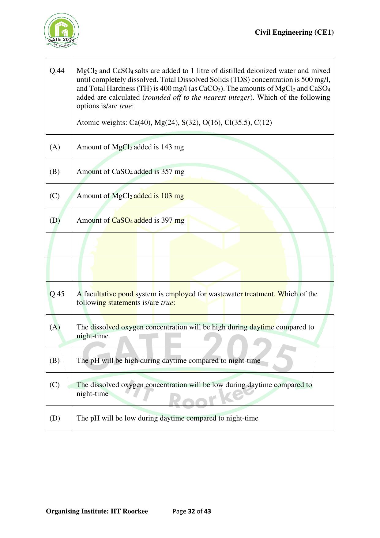 GATE 2025 Civil Engineering (CE-1) (Forenoon) Question Paper - Page 32