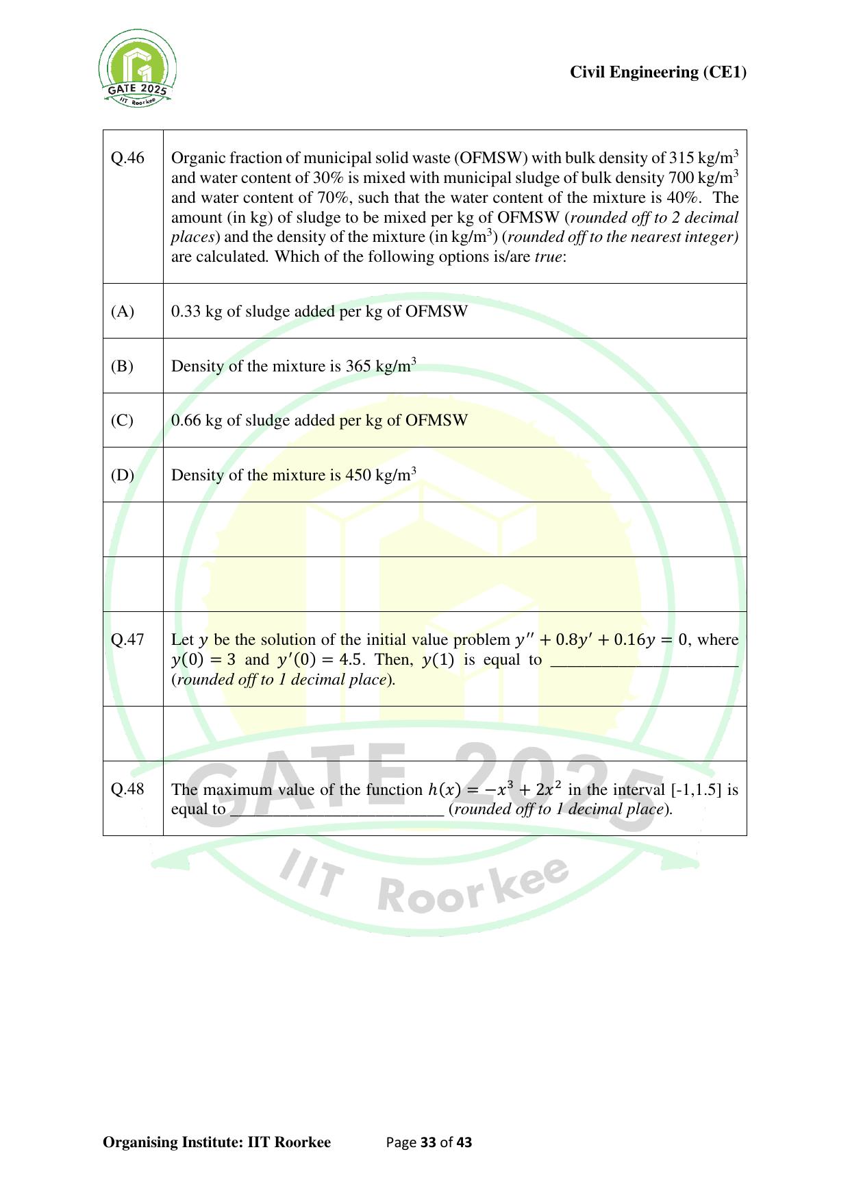 GATE 2025 Civil Engineering (CE-1) (Forenoon) Question Paper - Page 33