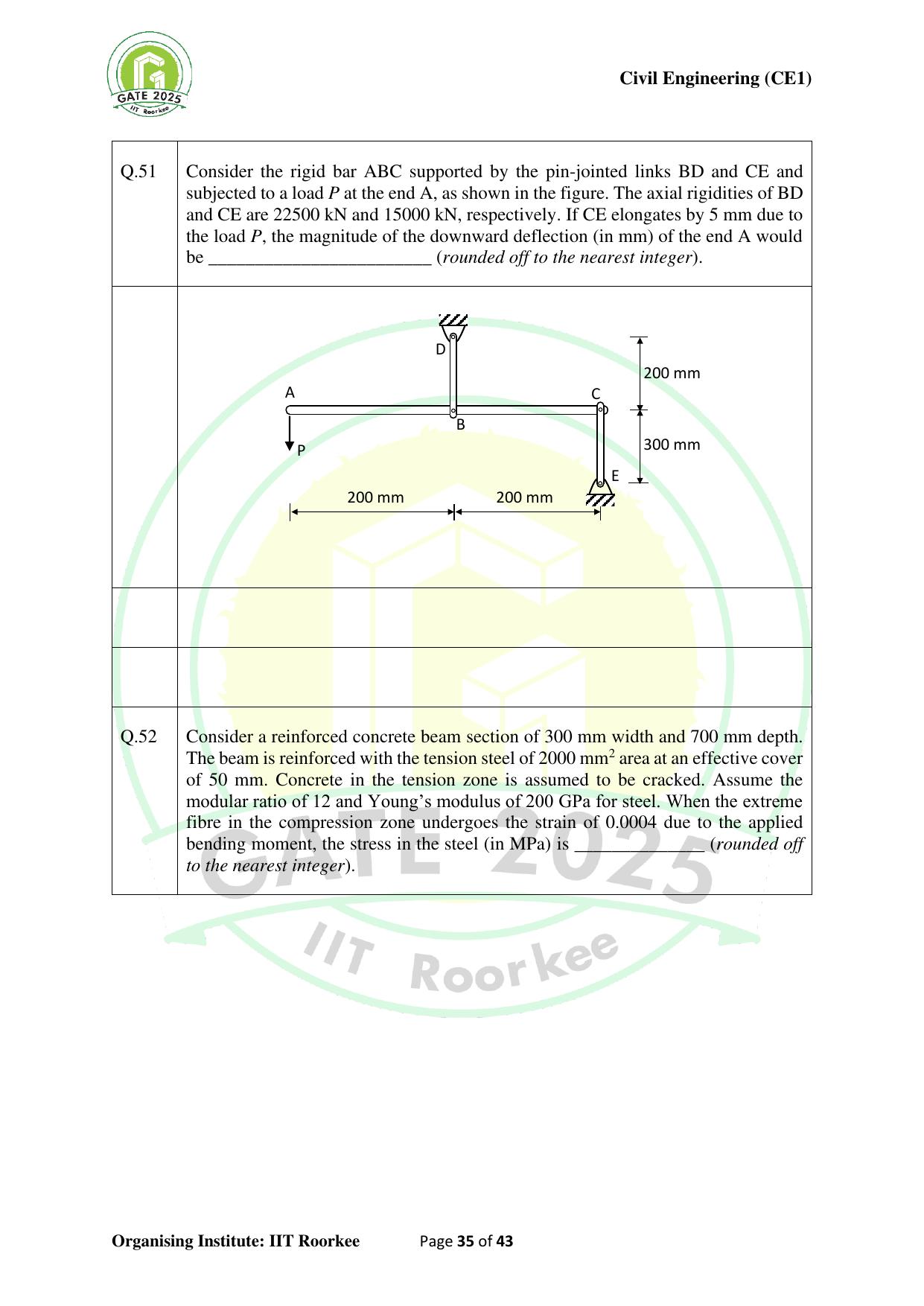 GATE 2025 Civil Engineering (CE-1) (Forenoon) Question Paper - Page 35