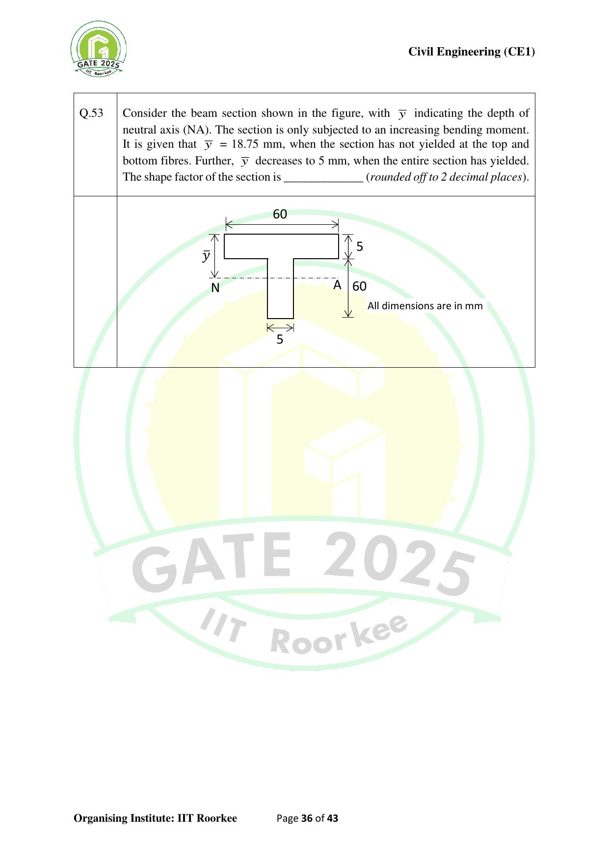 GATE 2025 Civil Engineering (CE-1) (Forenoon) Question Paper - Page 36