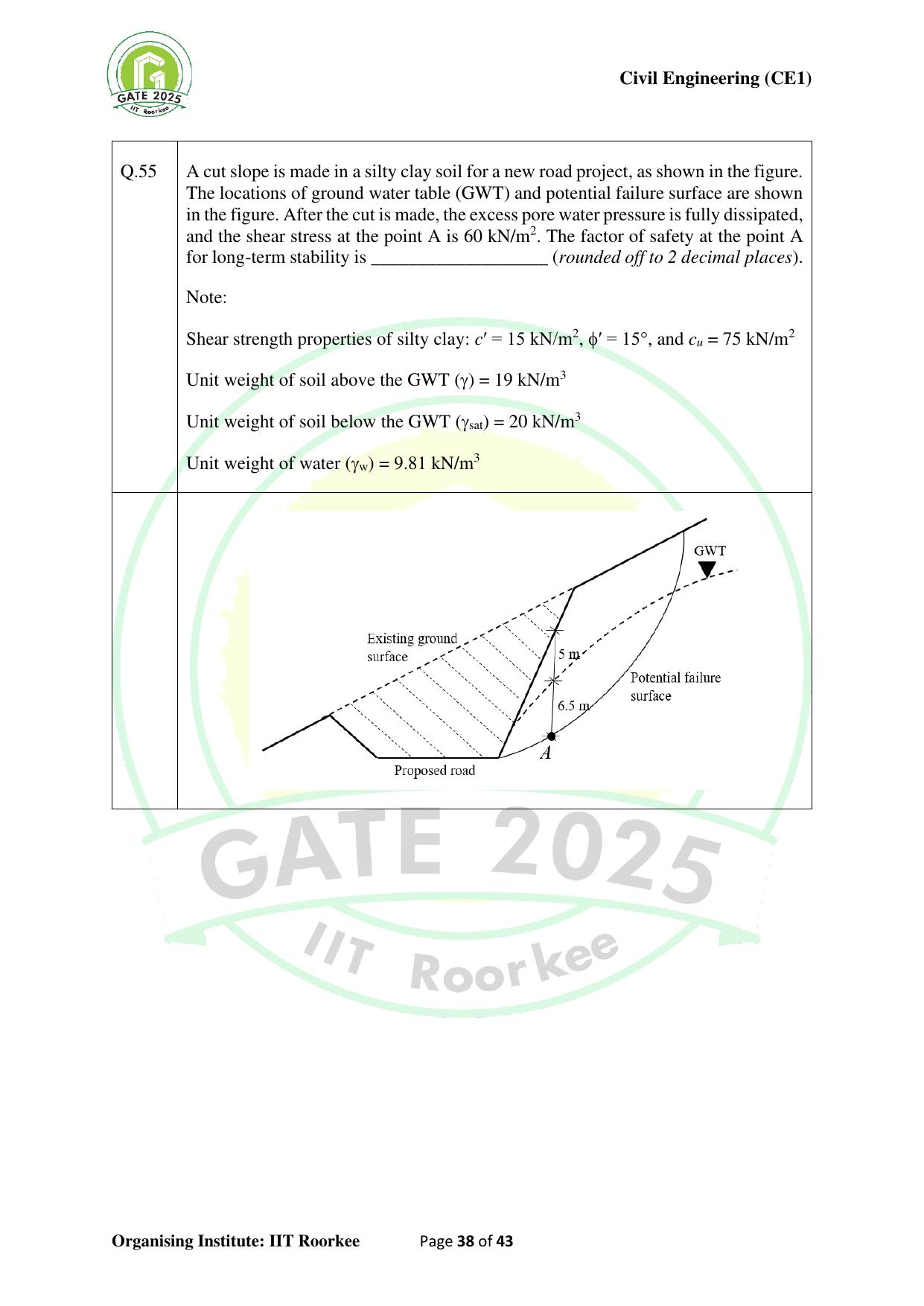 GATE 2025 Civil Engineering (CE-1) (Forenoon) Question Paper - Page 38