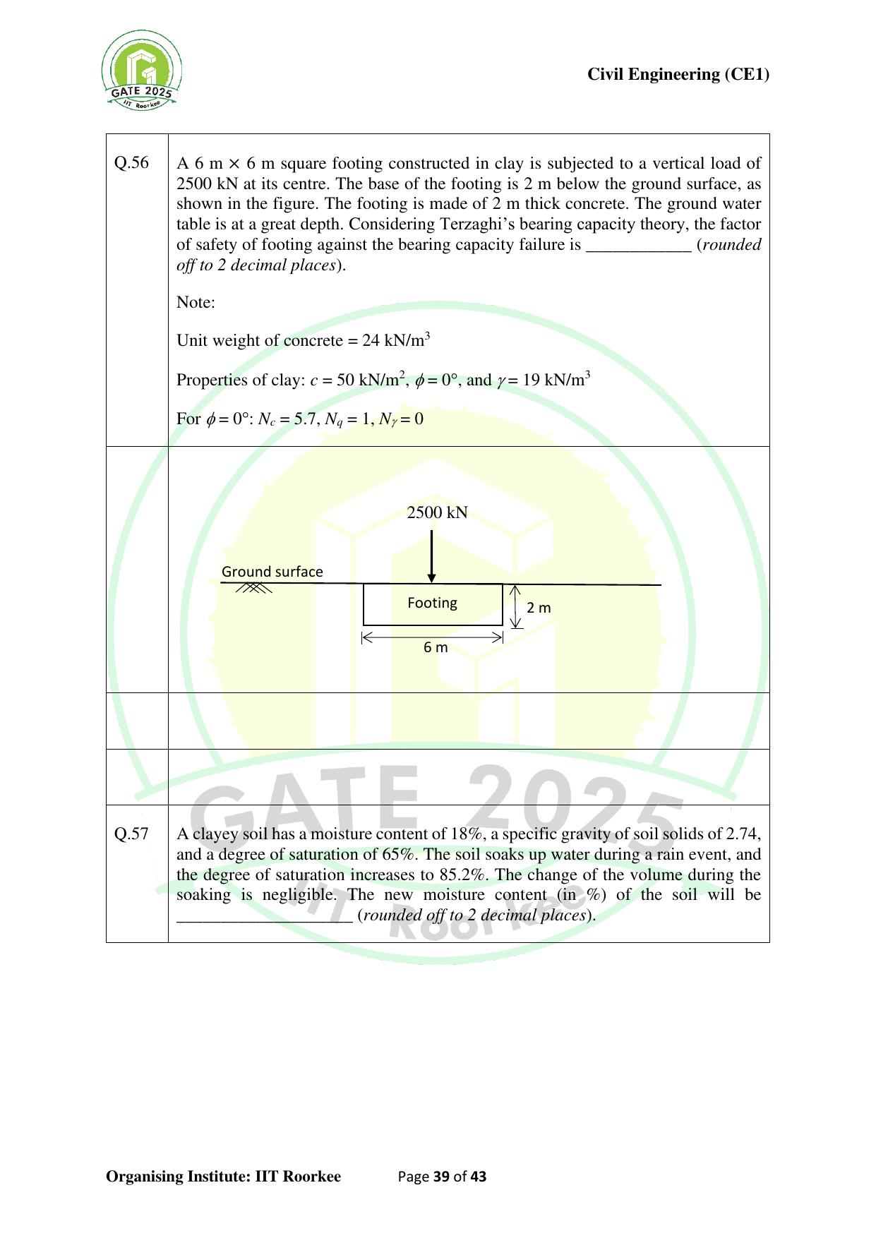 GATE 2025 Civil Engineering (CE-1) (Forenoon) Question Paper - Page 39