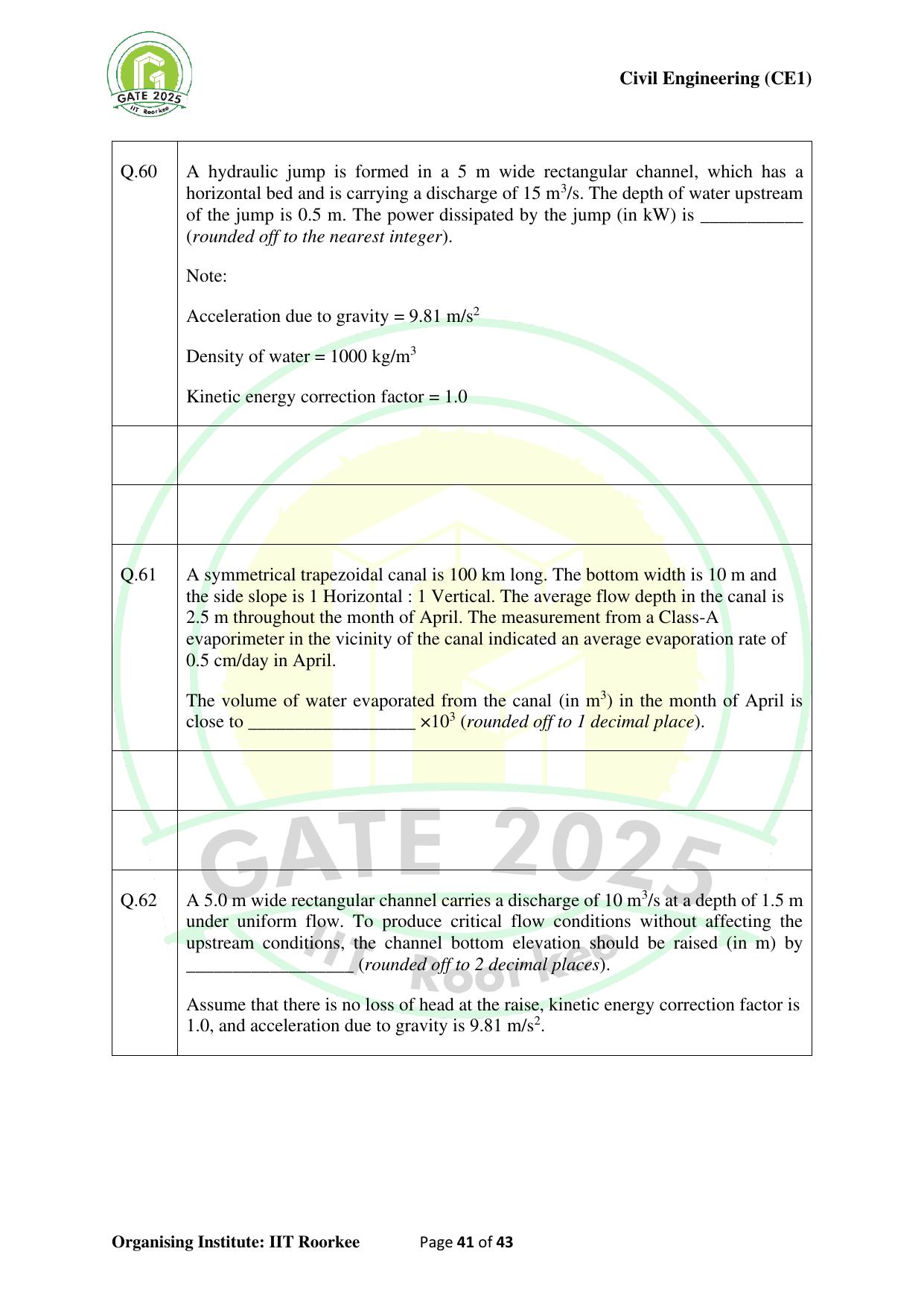 GATE 2025 Civil Engineering (CE-1) (Forenoon) Question Paper - Page 41