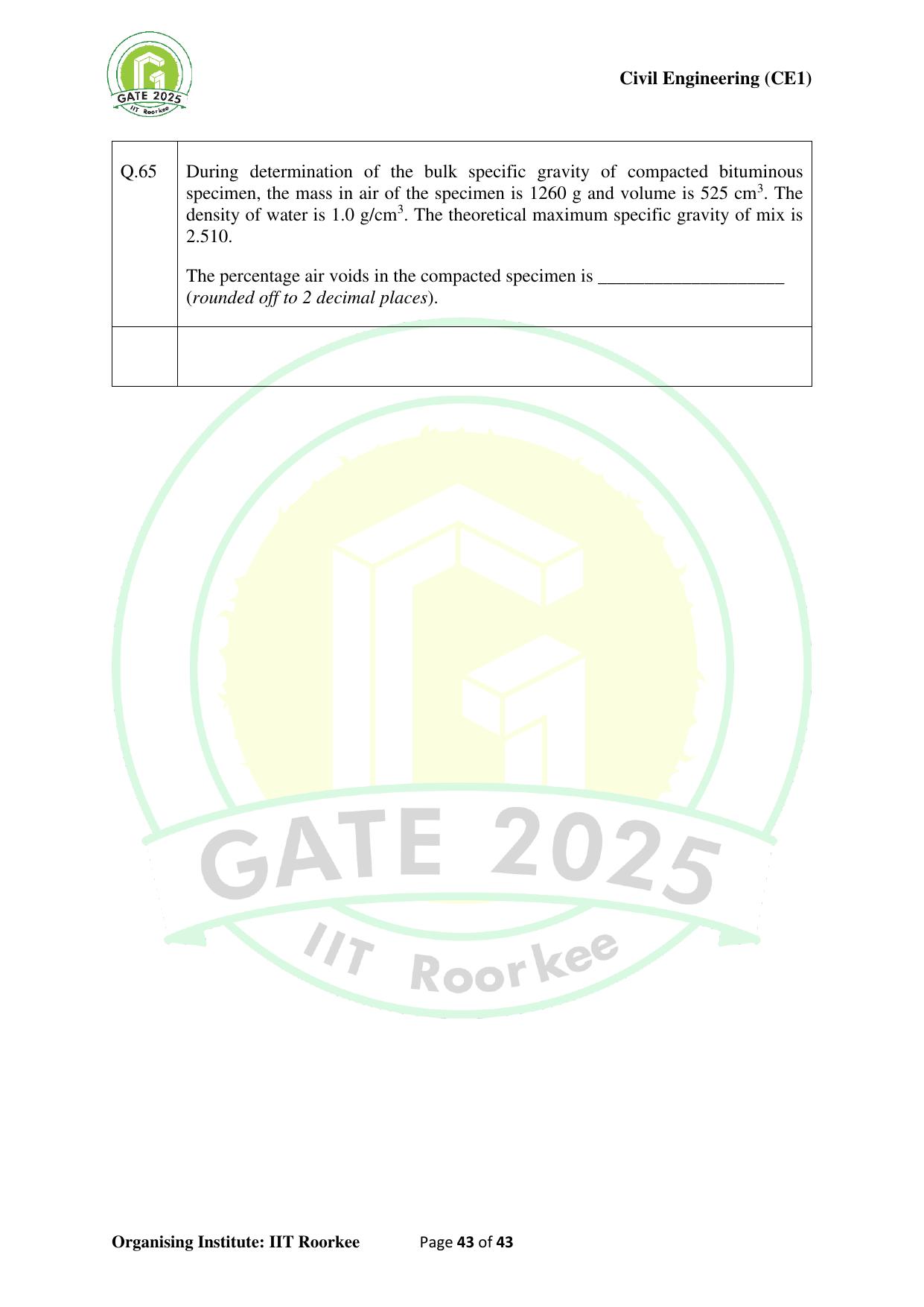 GATE 2025 Civil Engineering (CE-1) (Forenoon) Question Paper - Page 43