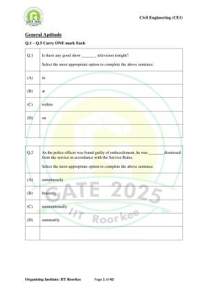 GATE 2025 Civil Engineering (CE-1) (Forenoon) Question Paper