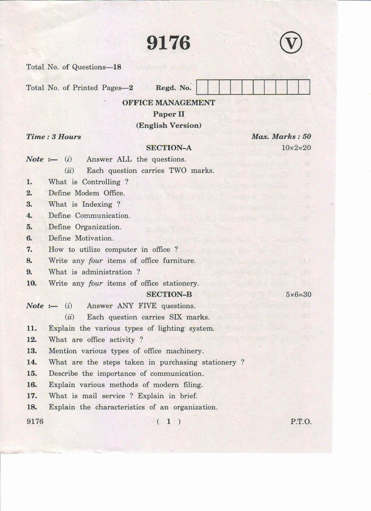 AP Inter 2nd Yea Office Management-II March-2019-Vocational Question Paper - Page 1