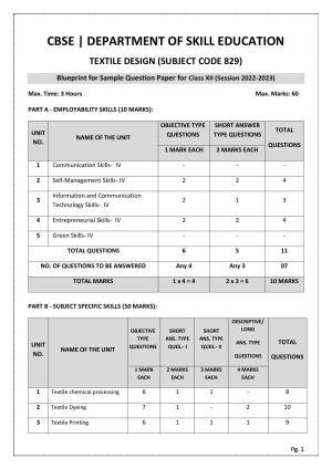 CBSE Class 10 Textile Design (Skill Education) Sample Papers 2023
