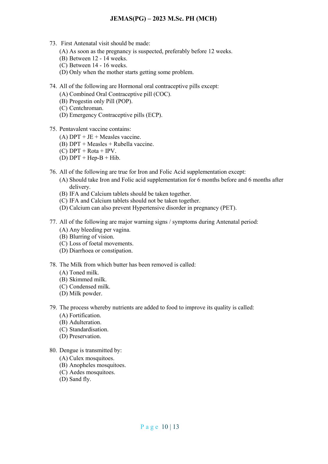 WB JEMAS (PG) MSc PH MCH 2023 Question Paper - Page 11