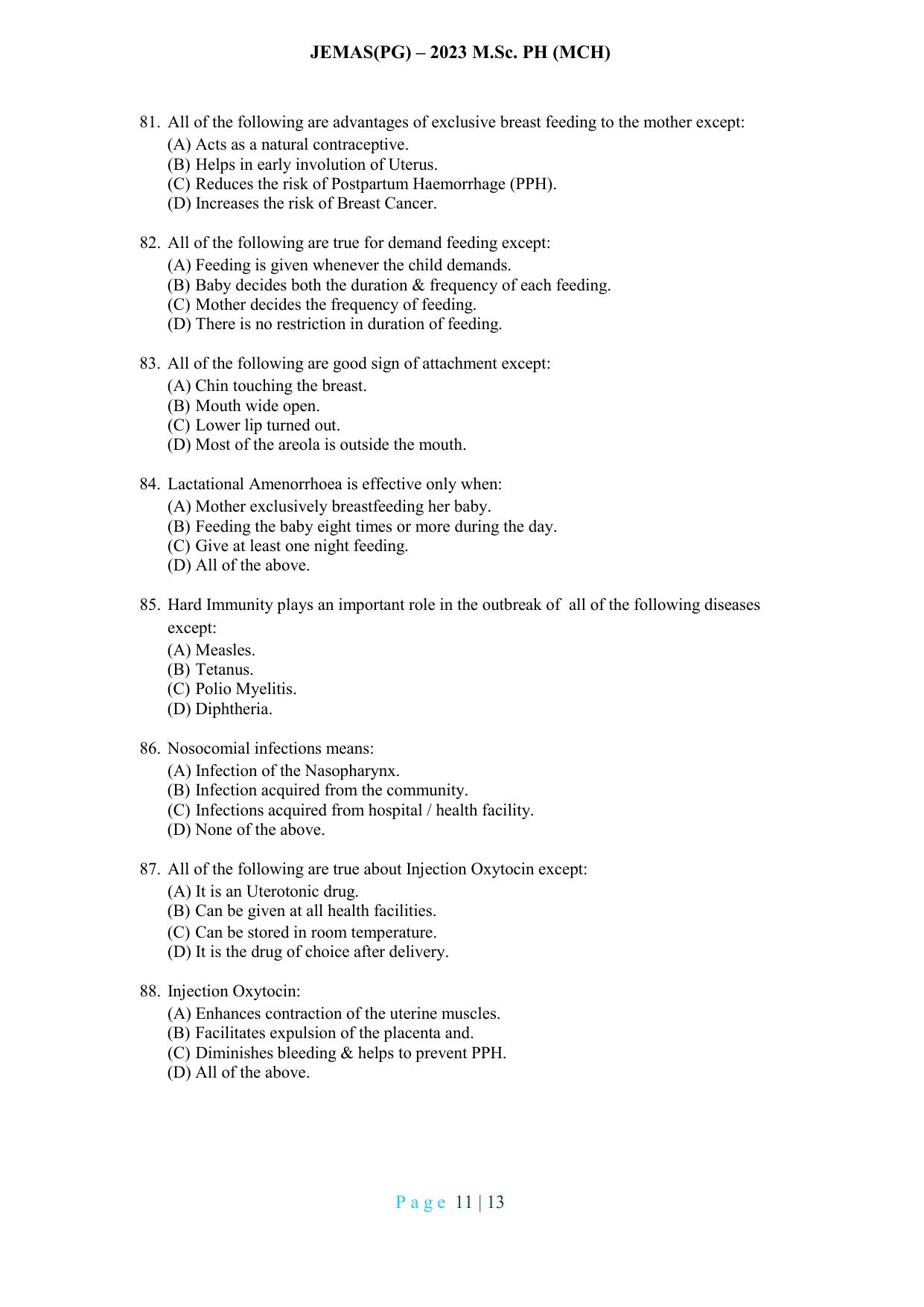 WB JEMAS (PG) MSc PH MCH 2023 Question Paper - Page 12