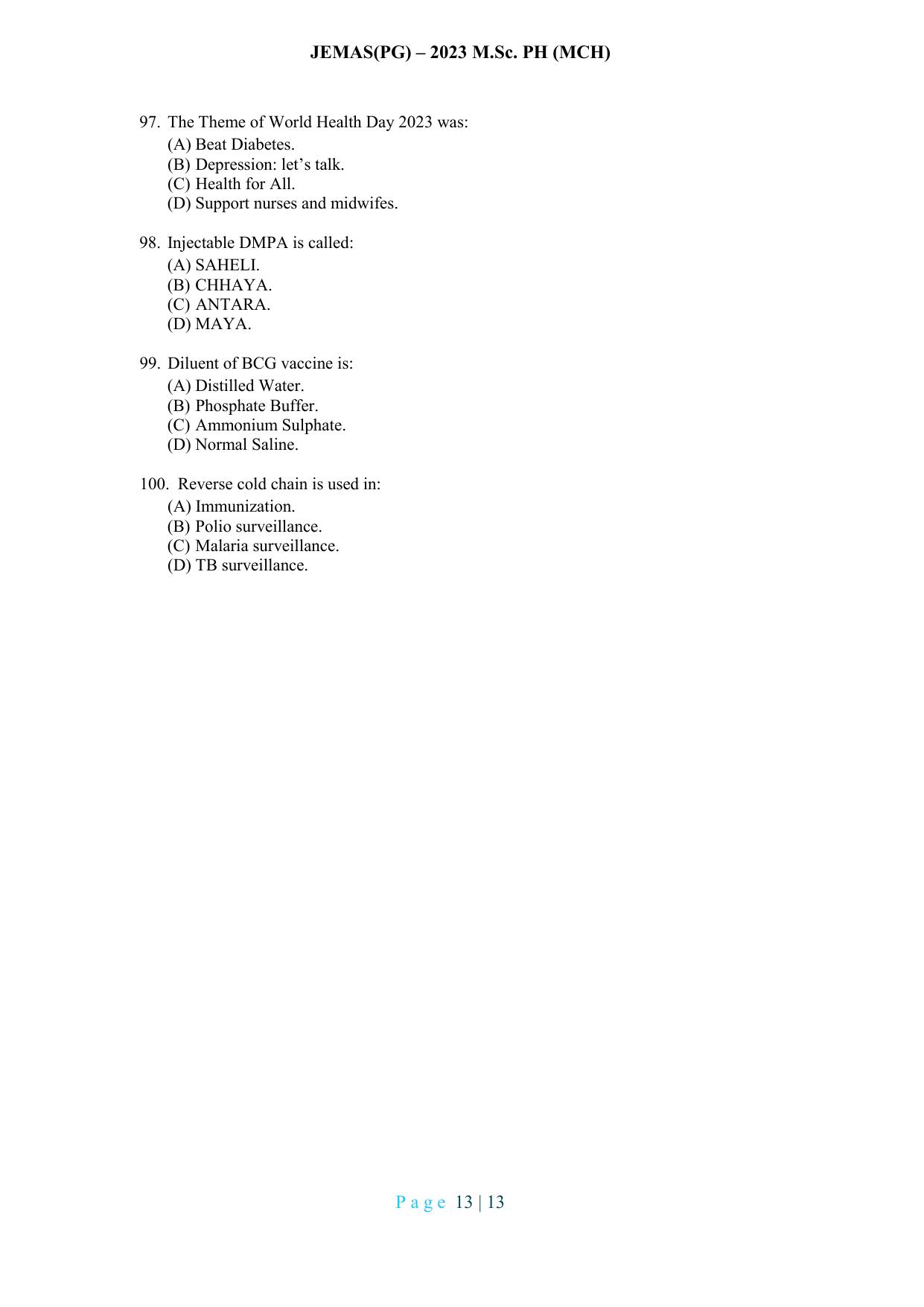 WB JEMAS (PG) MSc PH MCH 2023 Question Paper - Page 14