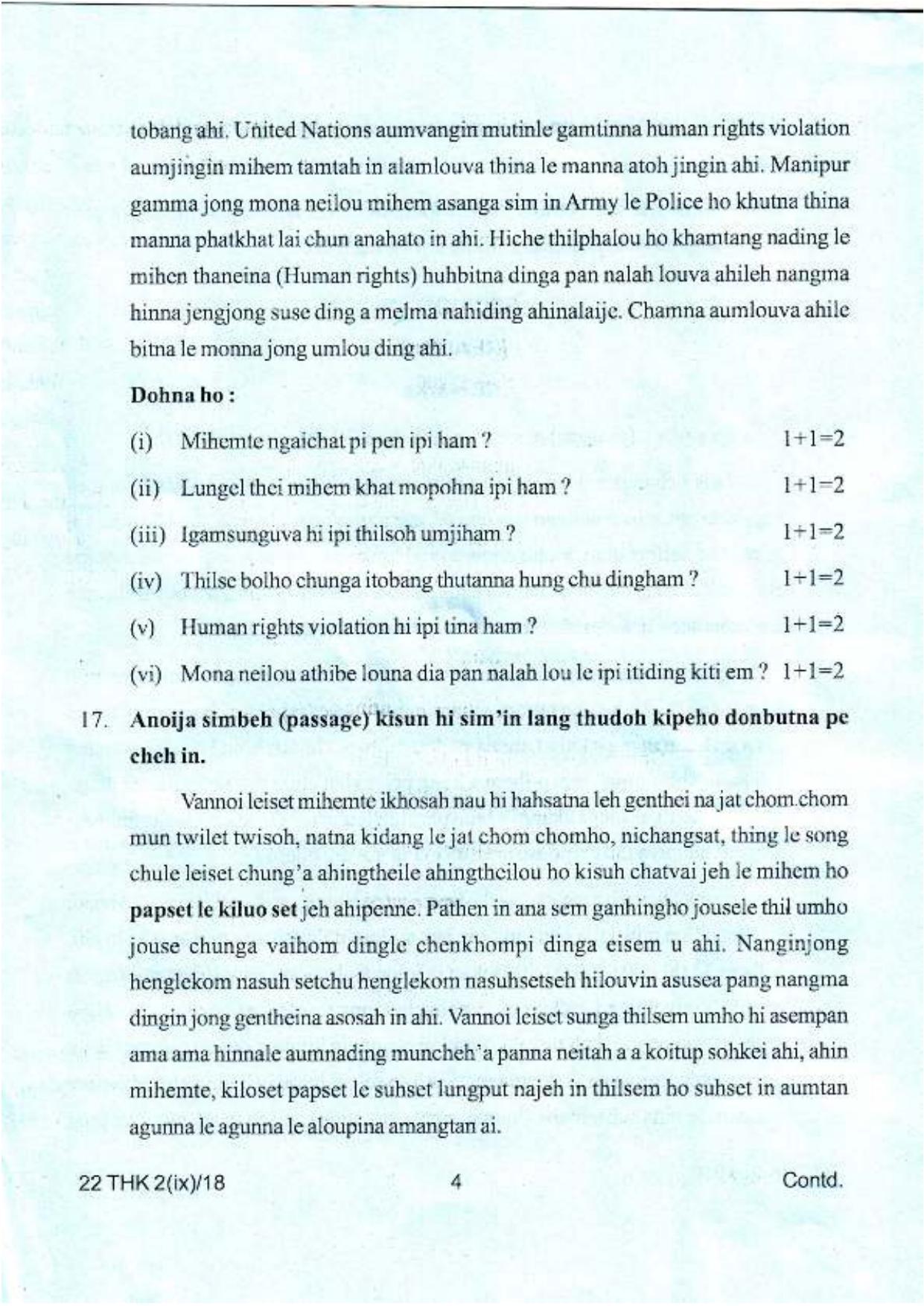 COHSEM Class 12	Thadou Kuki (M.I.L.) 2018 Question Papers - Page 4