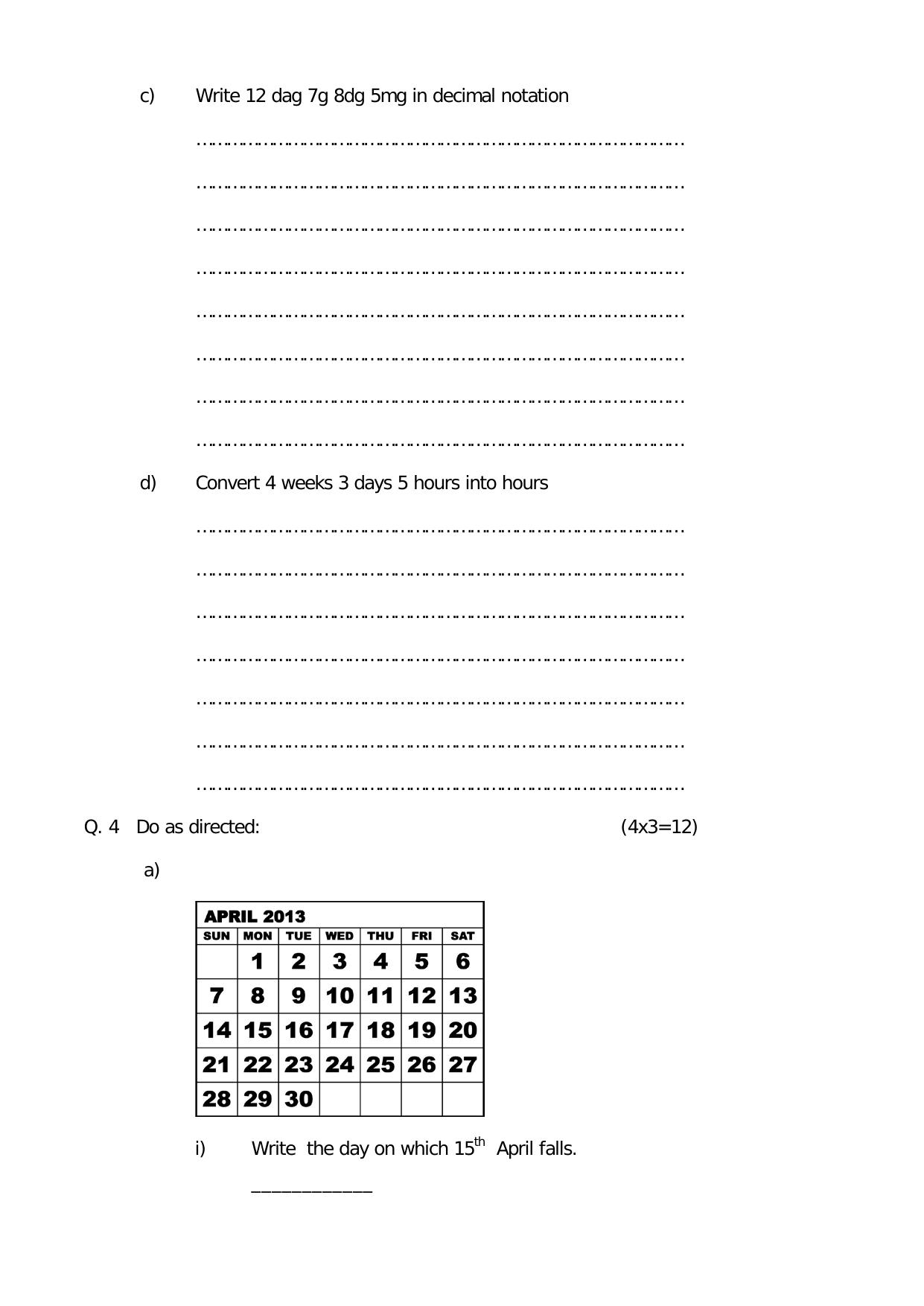 Worksheet for Class 4 Maths Assignment 15 - Page 4