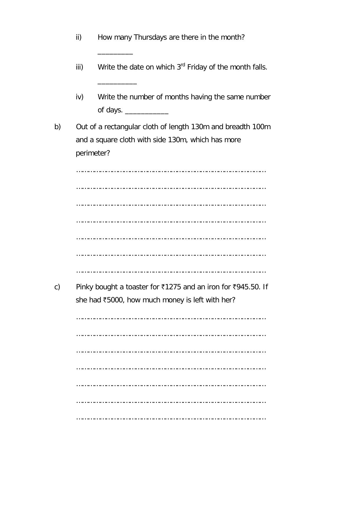 Worksheet for Class 4 Maths Assignment 15 - Page 5