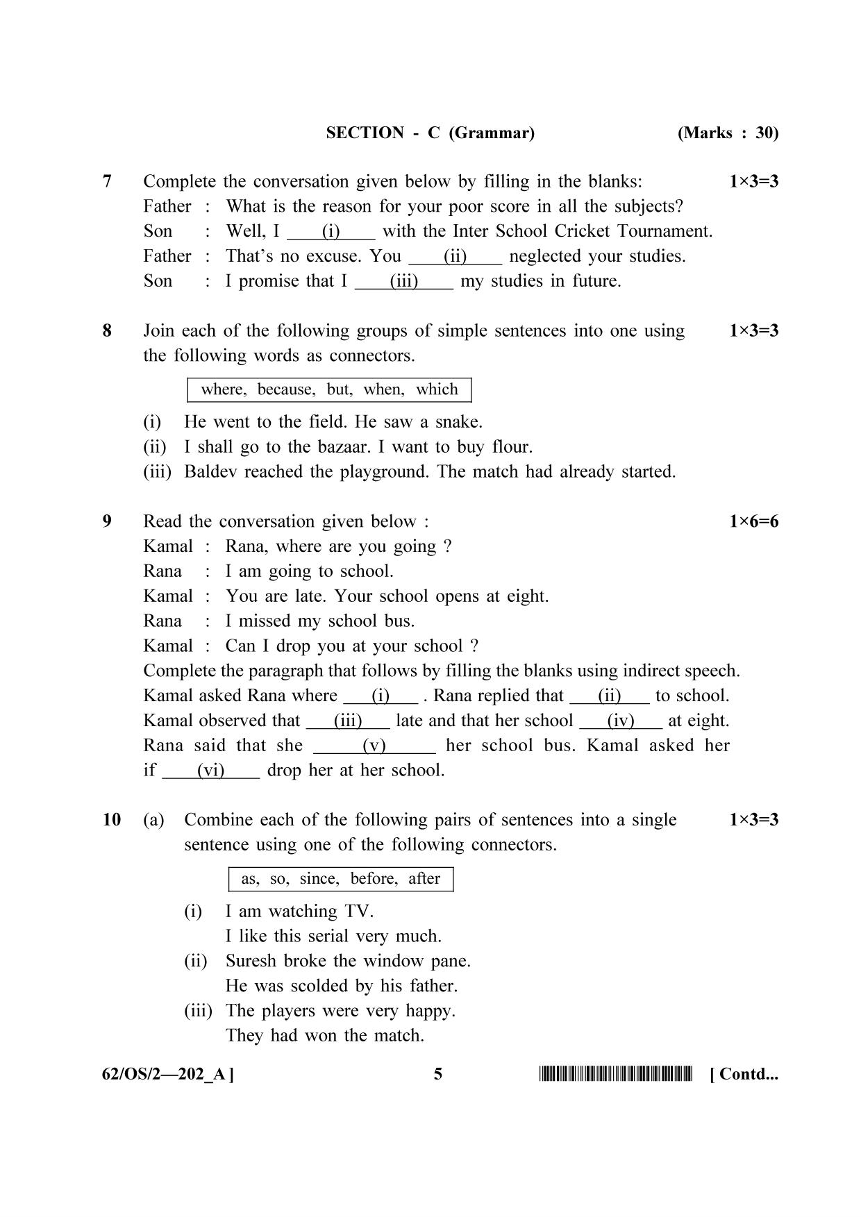 NIOS October 2021 Class 10 English Question Paper - Page 5