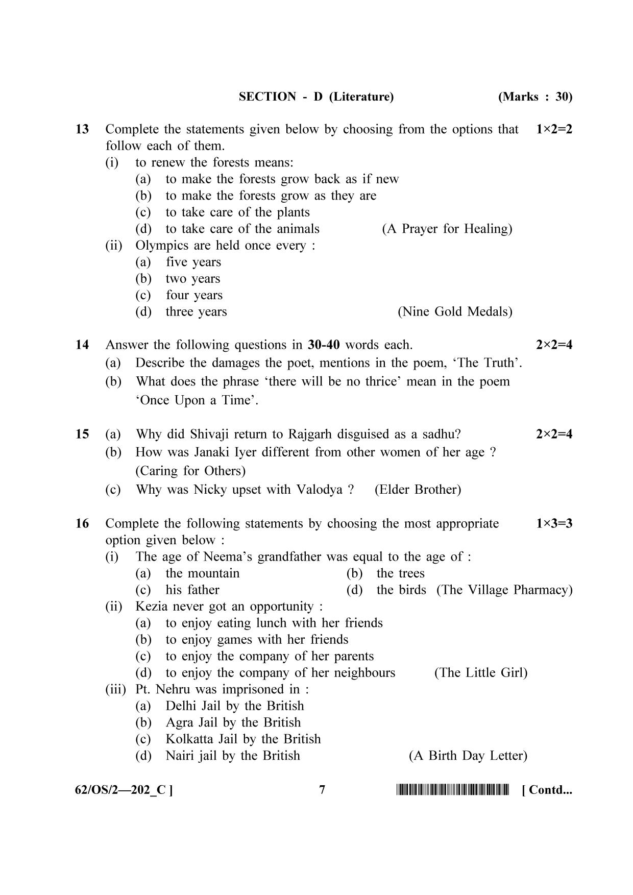 NIOS October 2021 Class 10 English Question Paper - Page 23