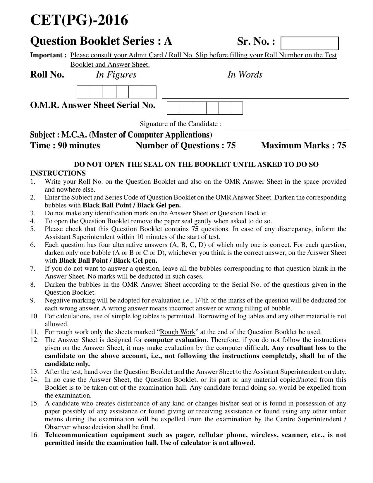 PU CET PG 2016 Question Paper Part II (SET A) - Page 24