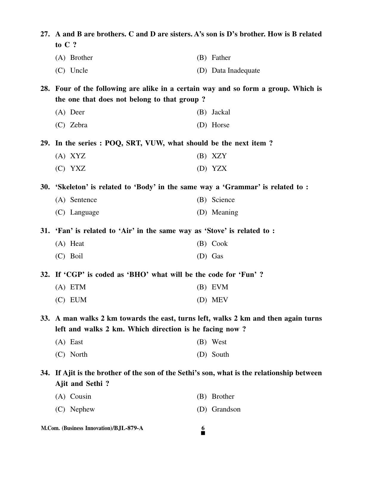 PU CET PG 2016 Question Paper Part II (SET A) - Page 45