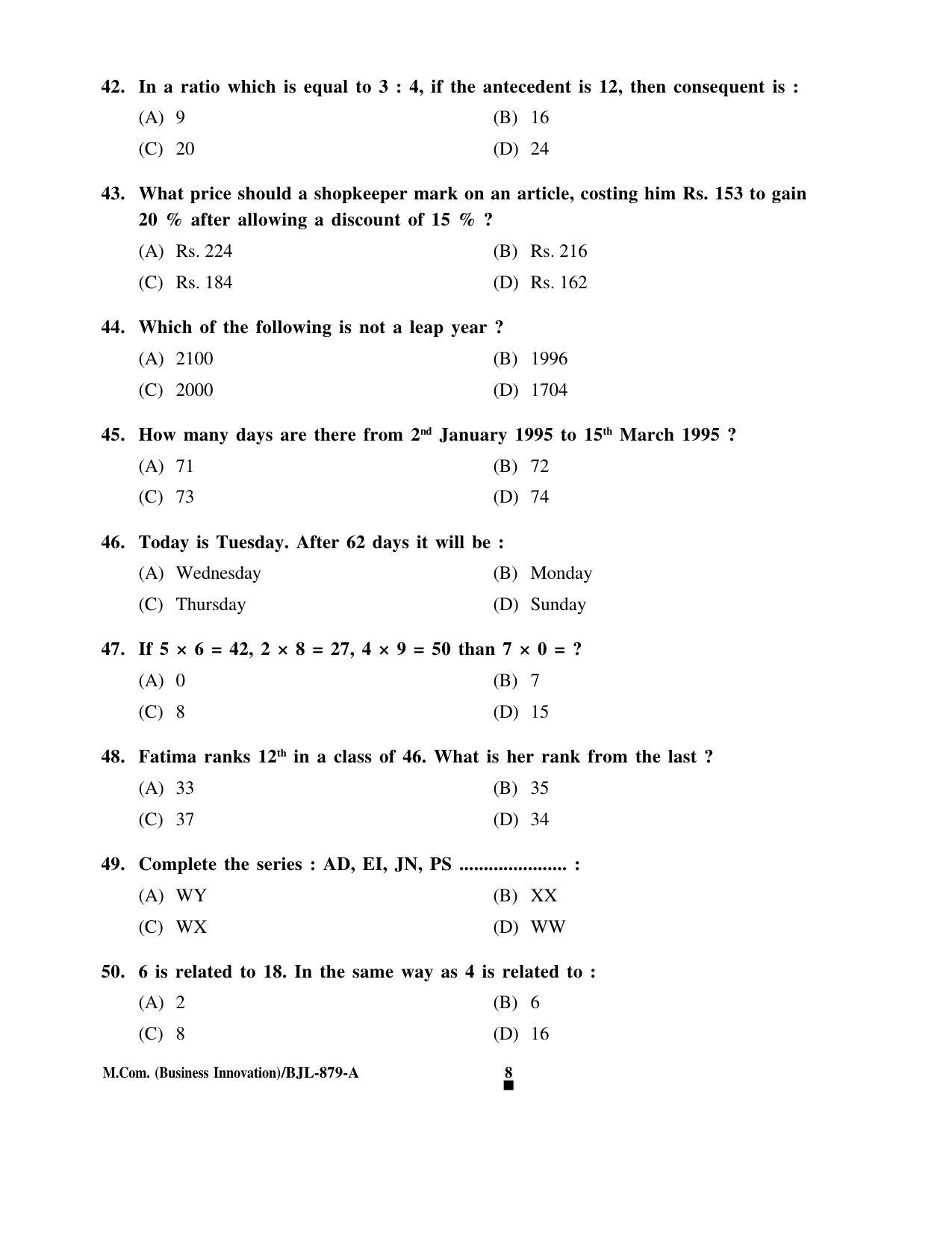 PU CET PG 2016 Question Paper Part II (SET A) - Page 47