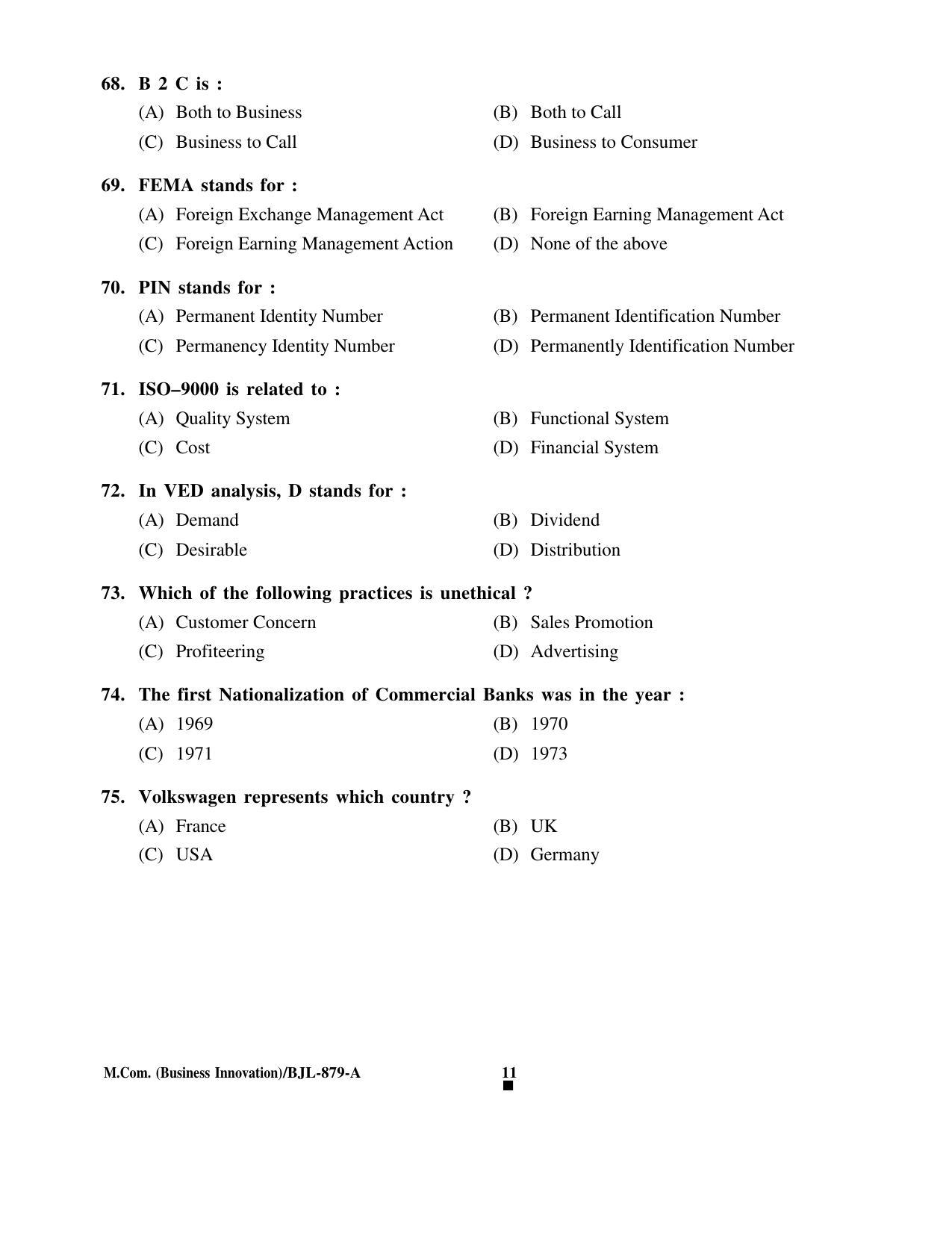 PU CET PG 2016 Question Paper Part II (SET A) - Page 50