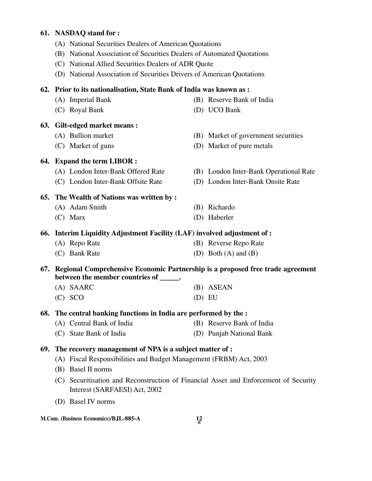 PU CET PG 2016 Question Paper Part II (SET A) - Page 62