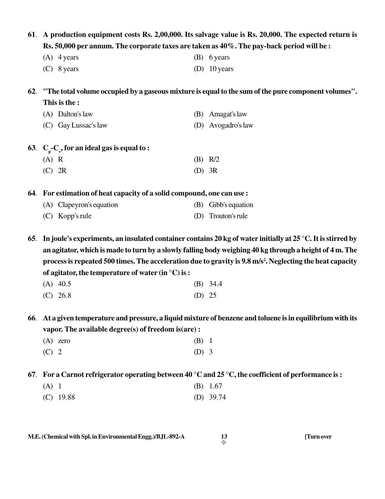 PU CET PG 2016 Question Paper Part II (SET A) - Page 111