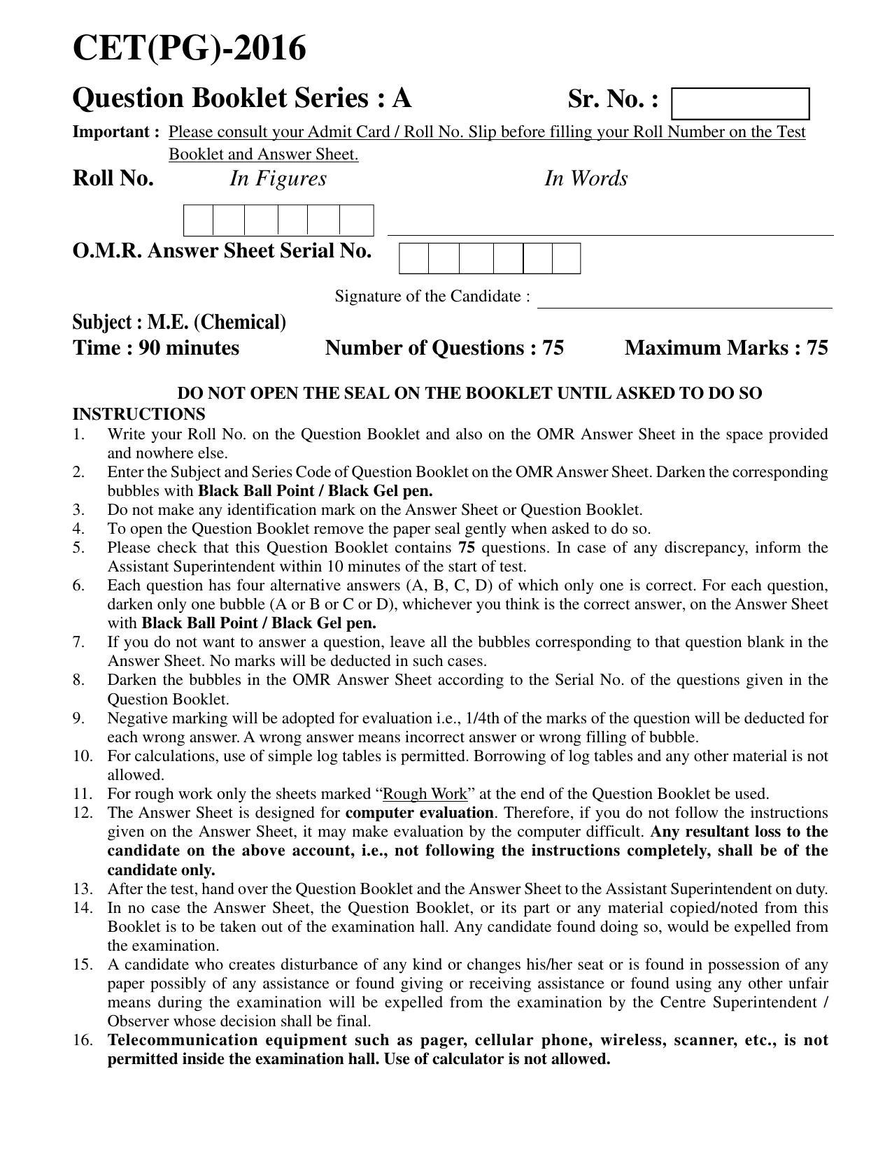 PU CET PG 2016 Question Paper Part II (SET A) - Page 115