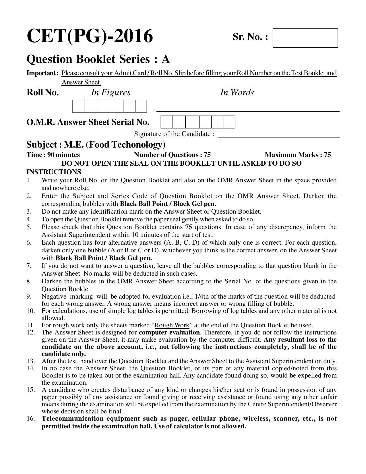 PU CET PG 2016 Question Paper Part II (SET A) - Page 162