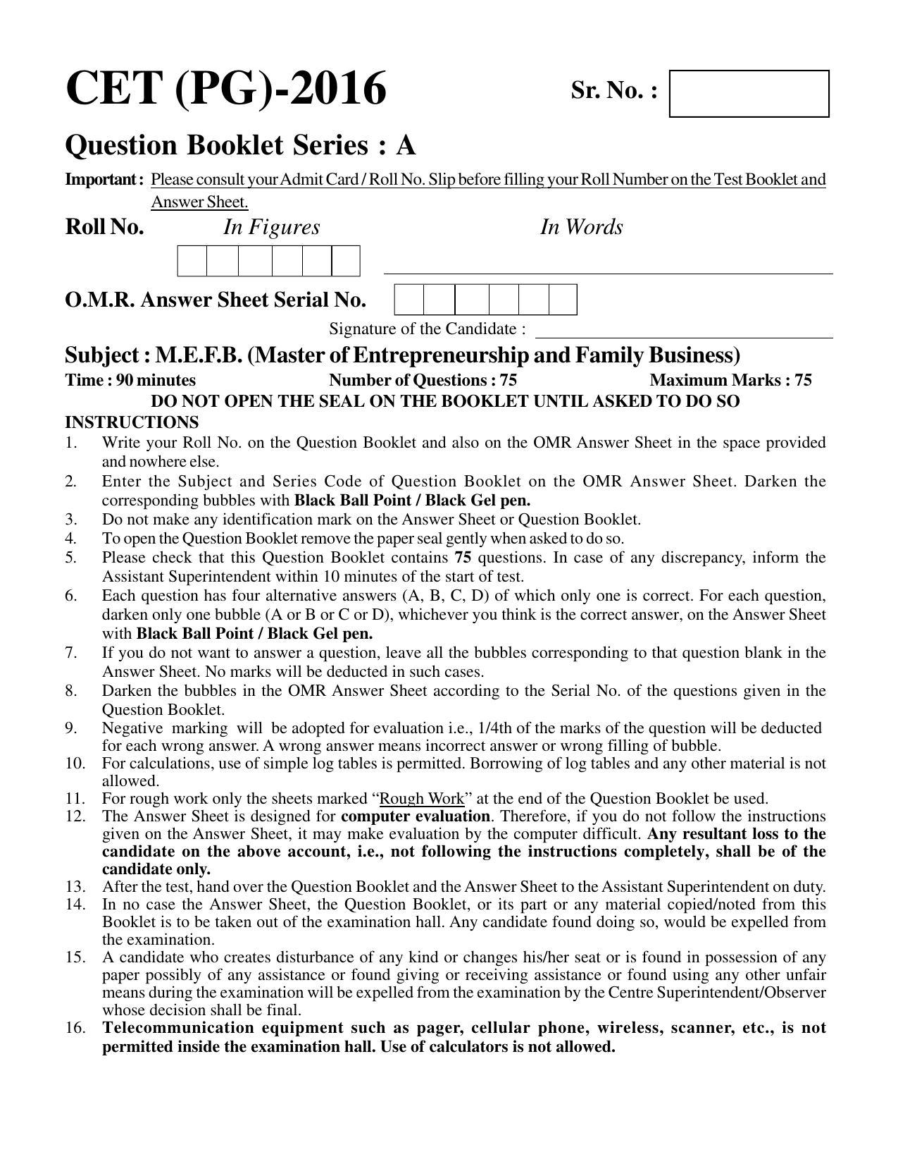 PU CET PG 2016 Question Paper Part II (SET A) - Page 232