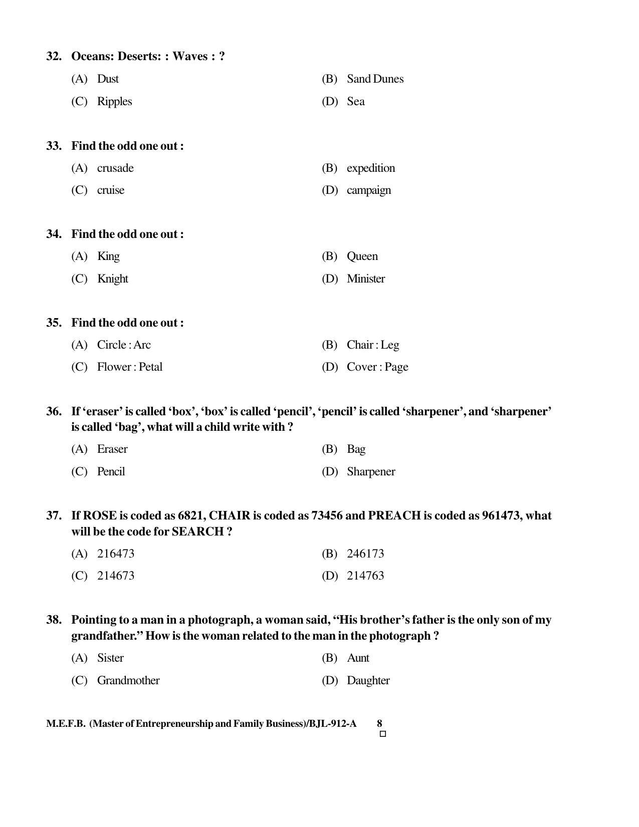 PU CET PG 2016 Question Paper Part II (SET A) - Page 238
