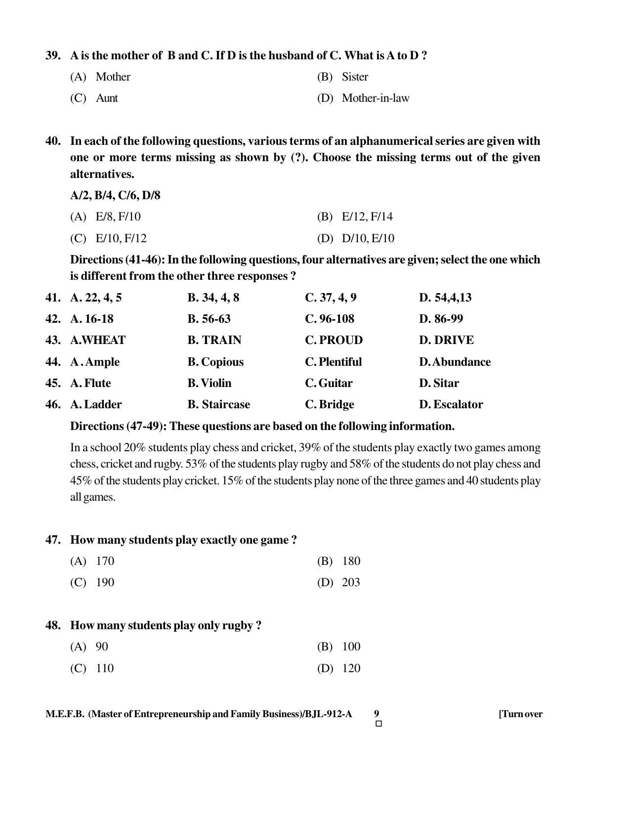 PU CET PG 2016 Question Paper Part II (SET A) - Page 239