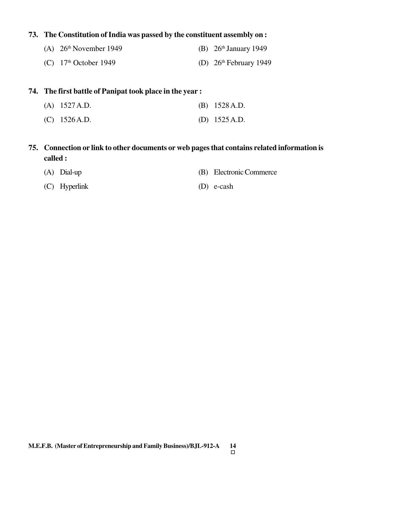 PU CET PG 2016 Question Paper Part II (SET A) - Page 244