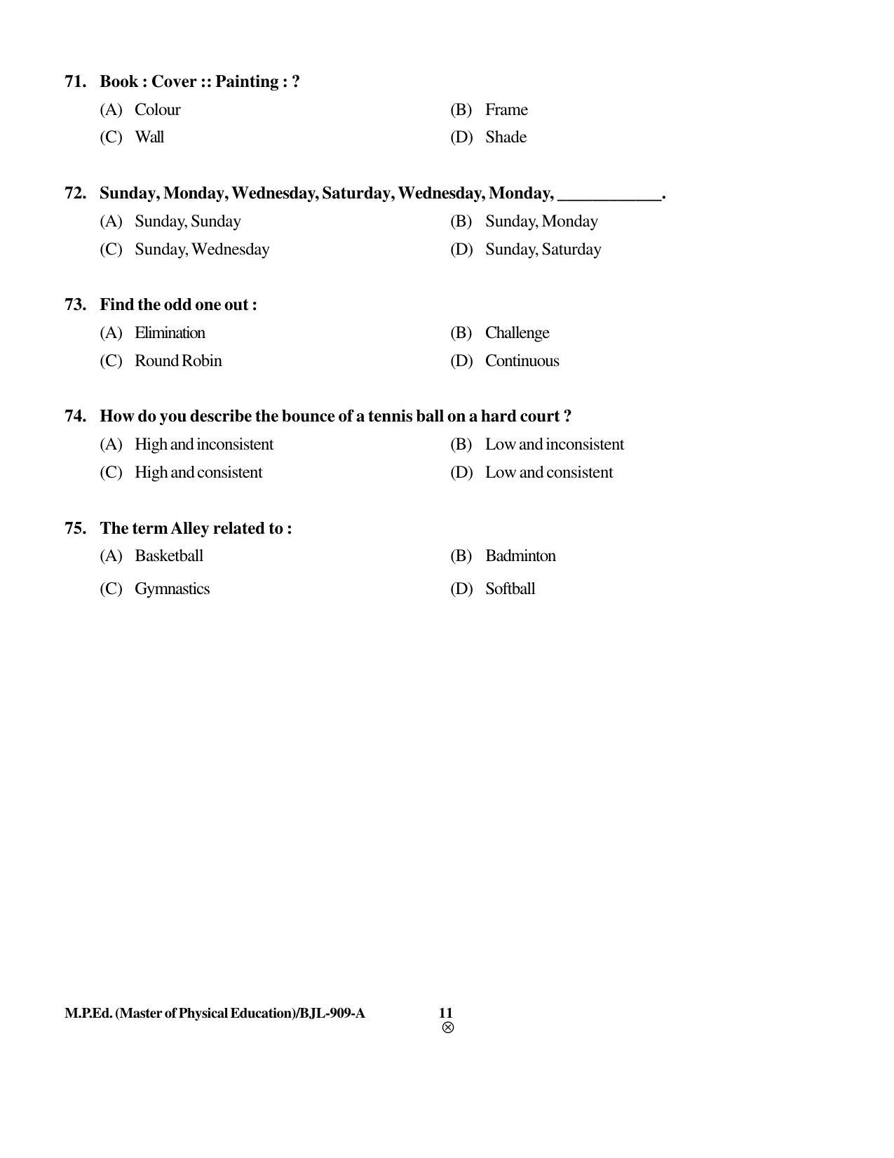 PU CET PG 2016 Question Paper Part II (SET A) - Page 256