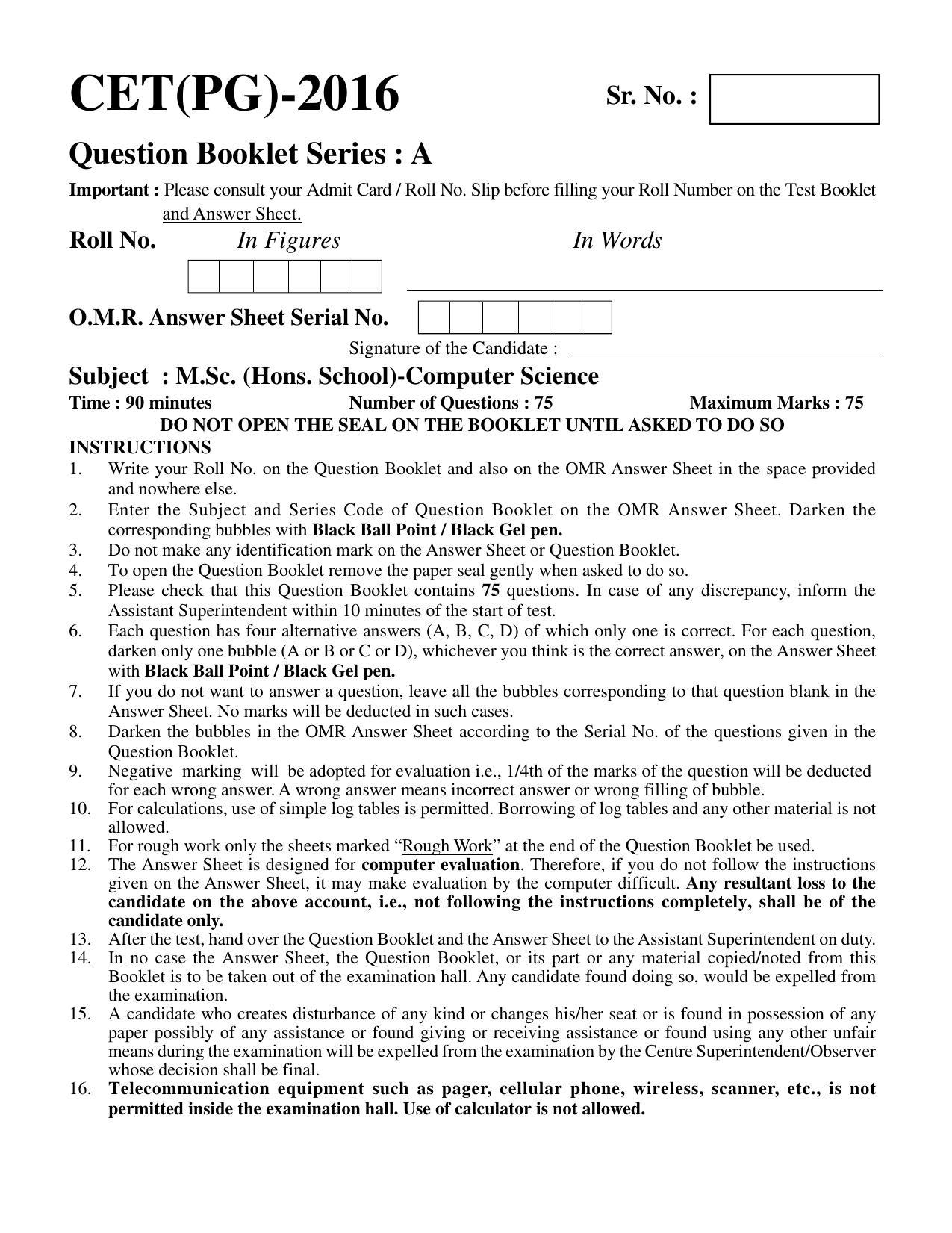 PU CET PG 2016 Question Paper Part II (SET A) - Page 280