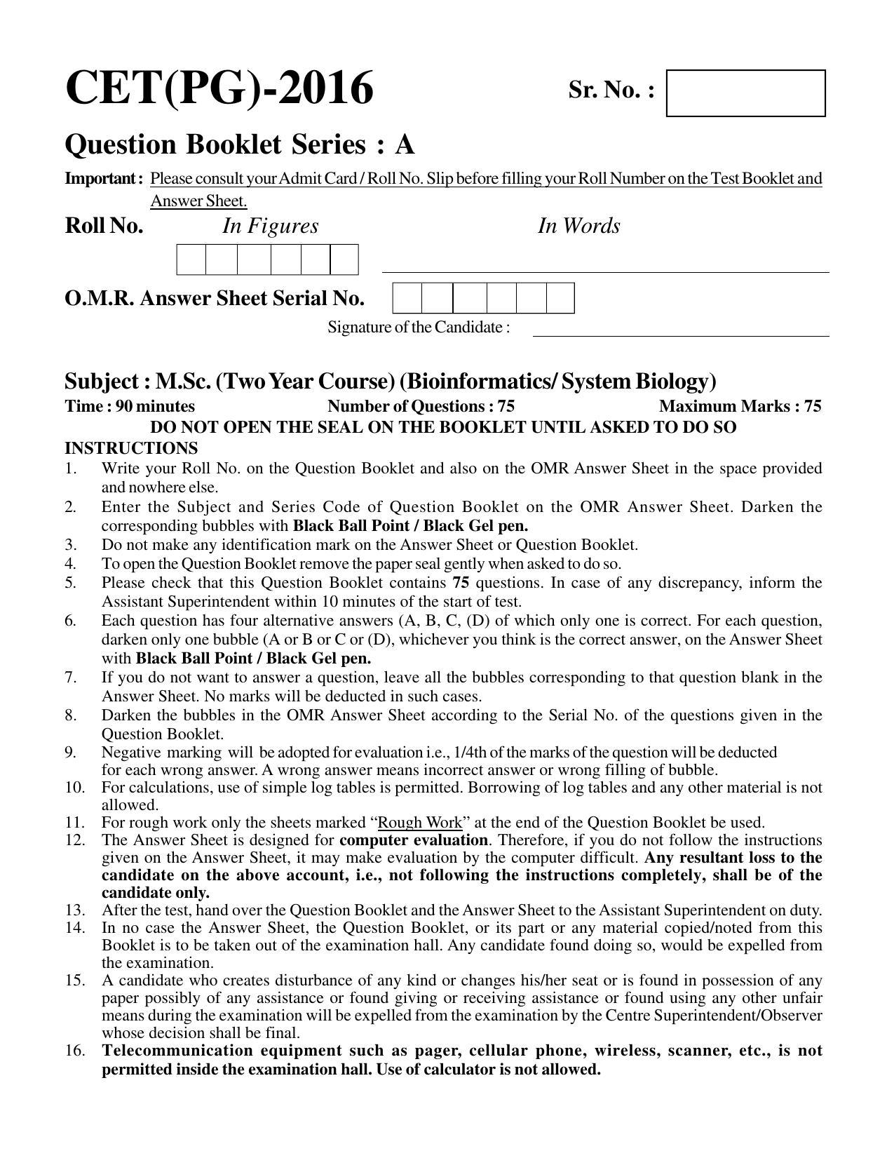 PU CET PG 2016 Question Paper Part II (SET A) - Page 296