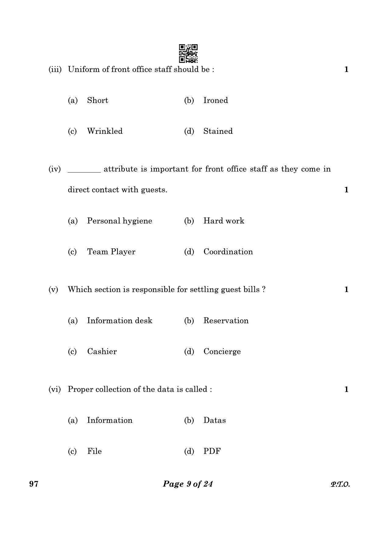 CBSE Class 10 97 Front Office Operations 2023 Question Paper - Page 9