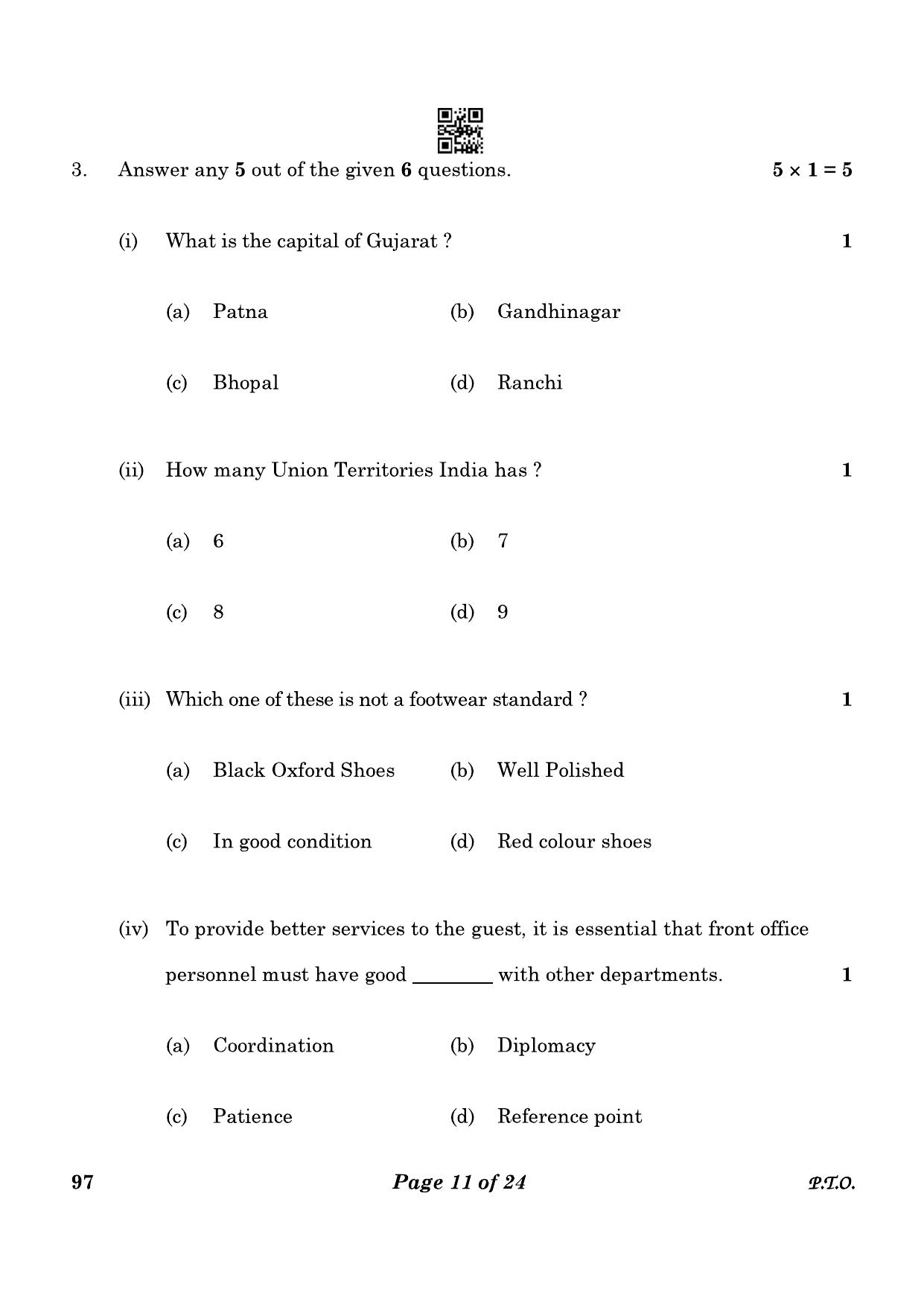 CBSE Class 10 97 Front Office Operations 2023 Question Paper - Page 11