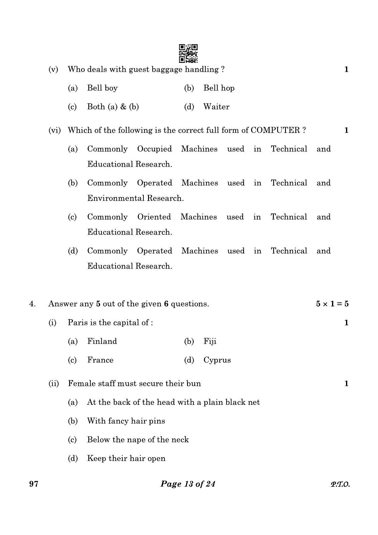 CBSE Class 10 97 Front Office Operations 2023 Question Paper - Page 13