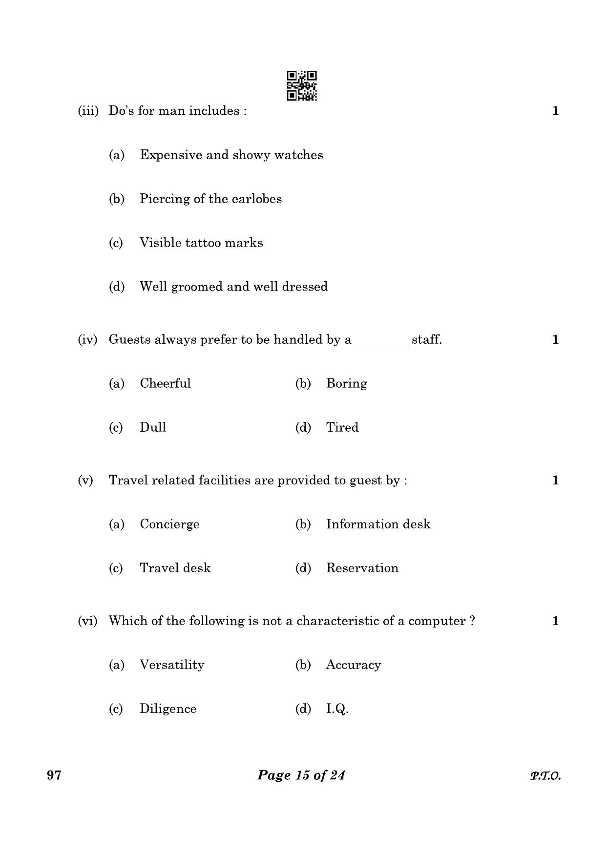 CBSE Class 10 97 Front Office Operations 2023 Question Paper - Page 15
