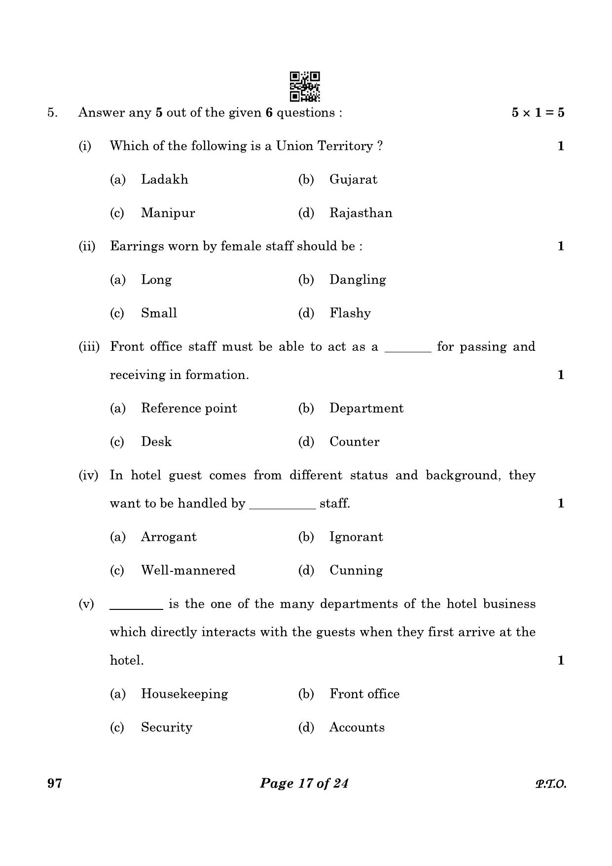 CBSE Class 10 97 Front Office Operations 2023 Question Paper - Page 17